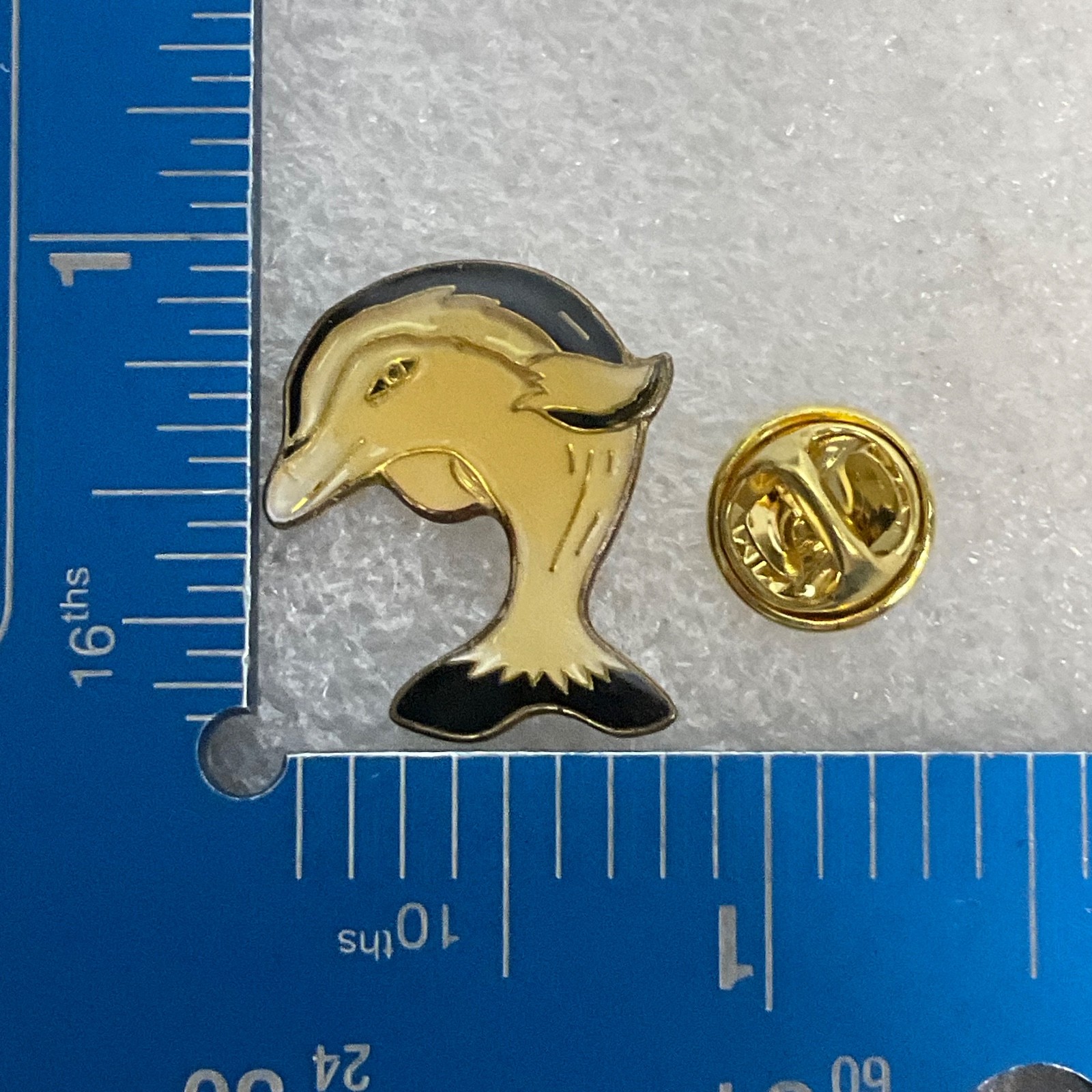 Vintage Dolphin Enamel Pin Gold Tone Black Accent 1in Lapel Brooch Animal - Image 3