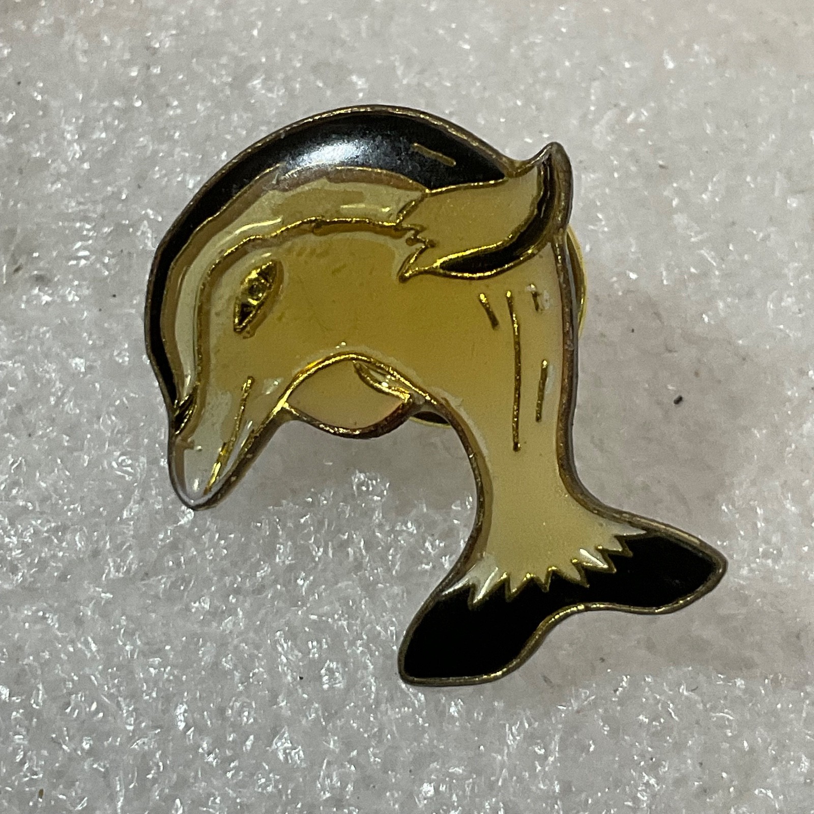Vintage Dolphin Enamel Pin Gold Tone Black Accent 1in Lapel Brooch Animal - Image 8