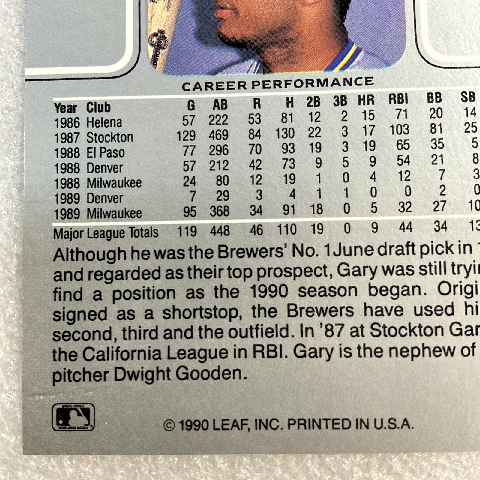 1990 Leaf #157 Gary Sheffield Baseball Card Milwaukee Brewers MLB Original - Image 10