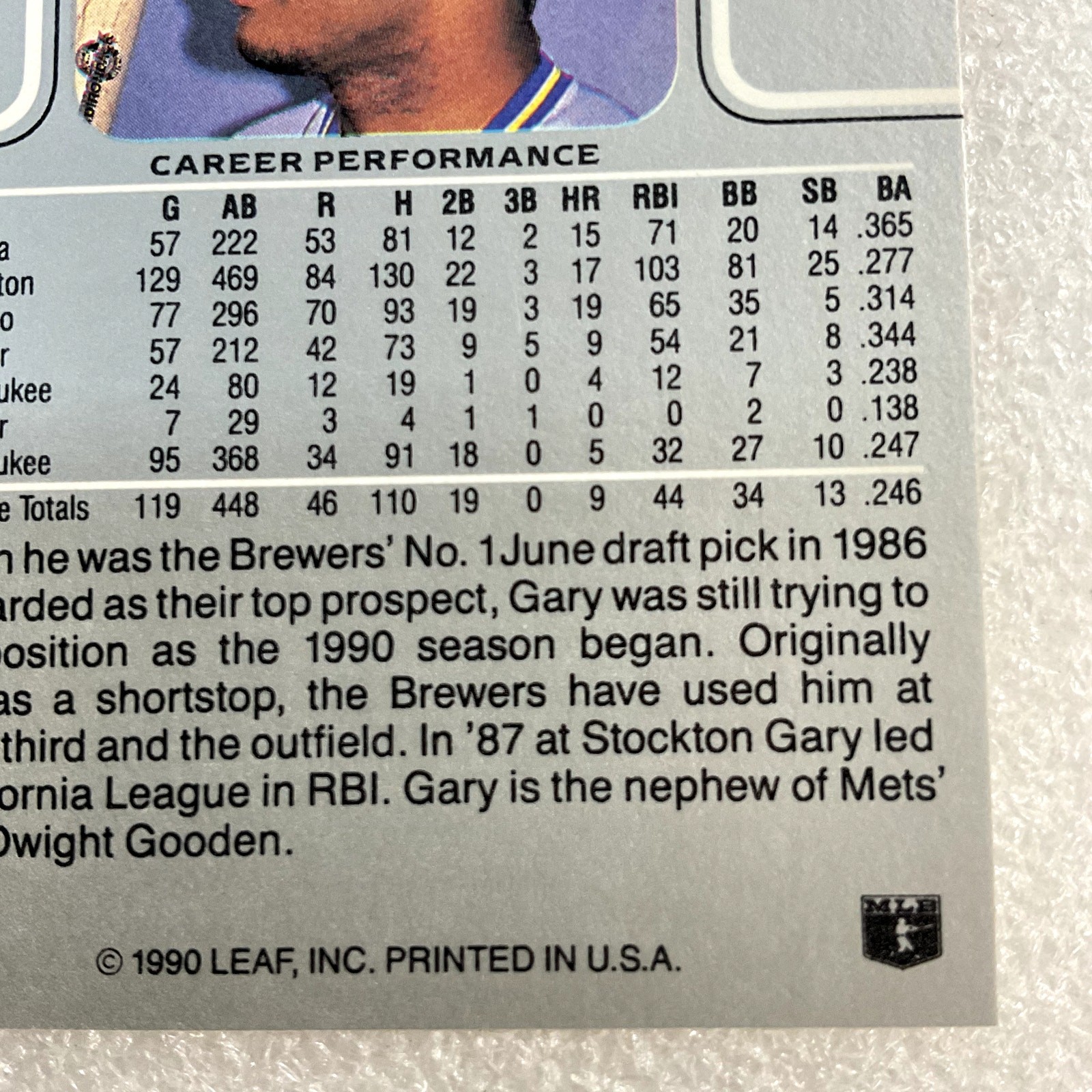 1990 Leaf #157 Gary Sheffield Baseball Card Milwaukee Brewers MLB Original - Image 9