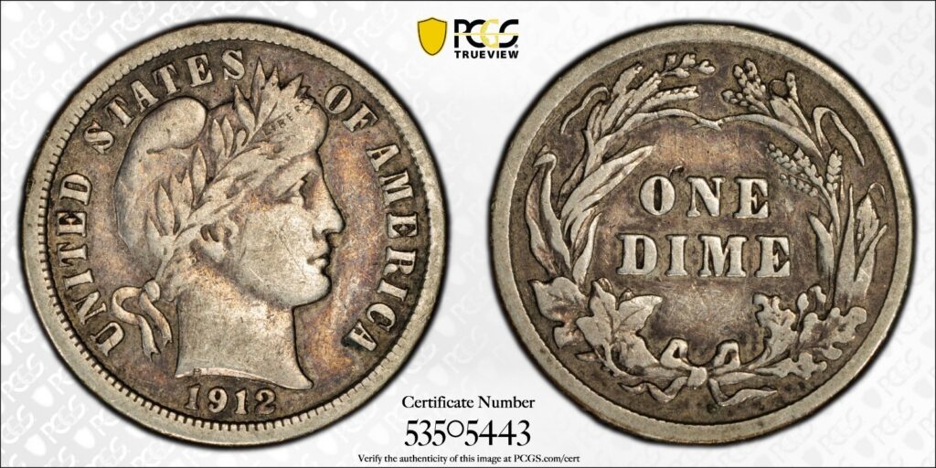 1912 10C United States Barber Dime PCGS VF20 Cert#53505443 - Image 1