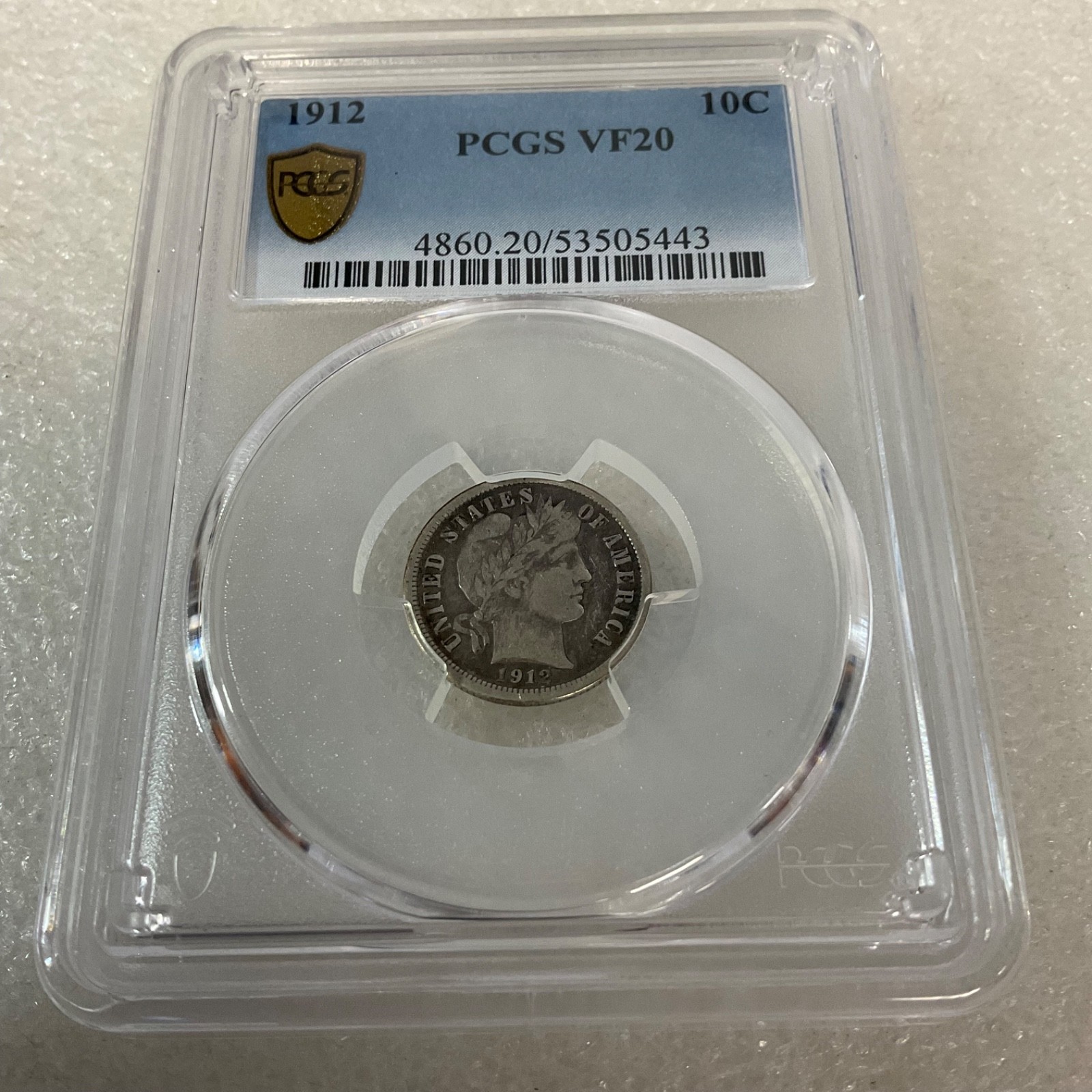 1912 10C United States Barber Dime PCGS VF20 Cert#53505443 - Image 6
