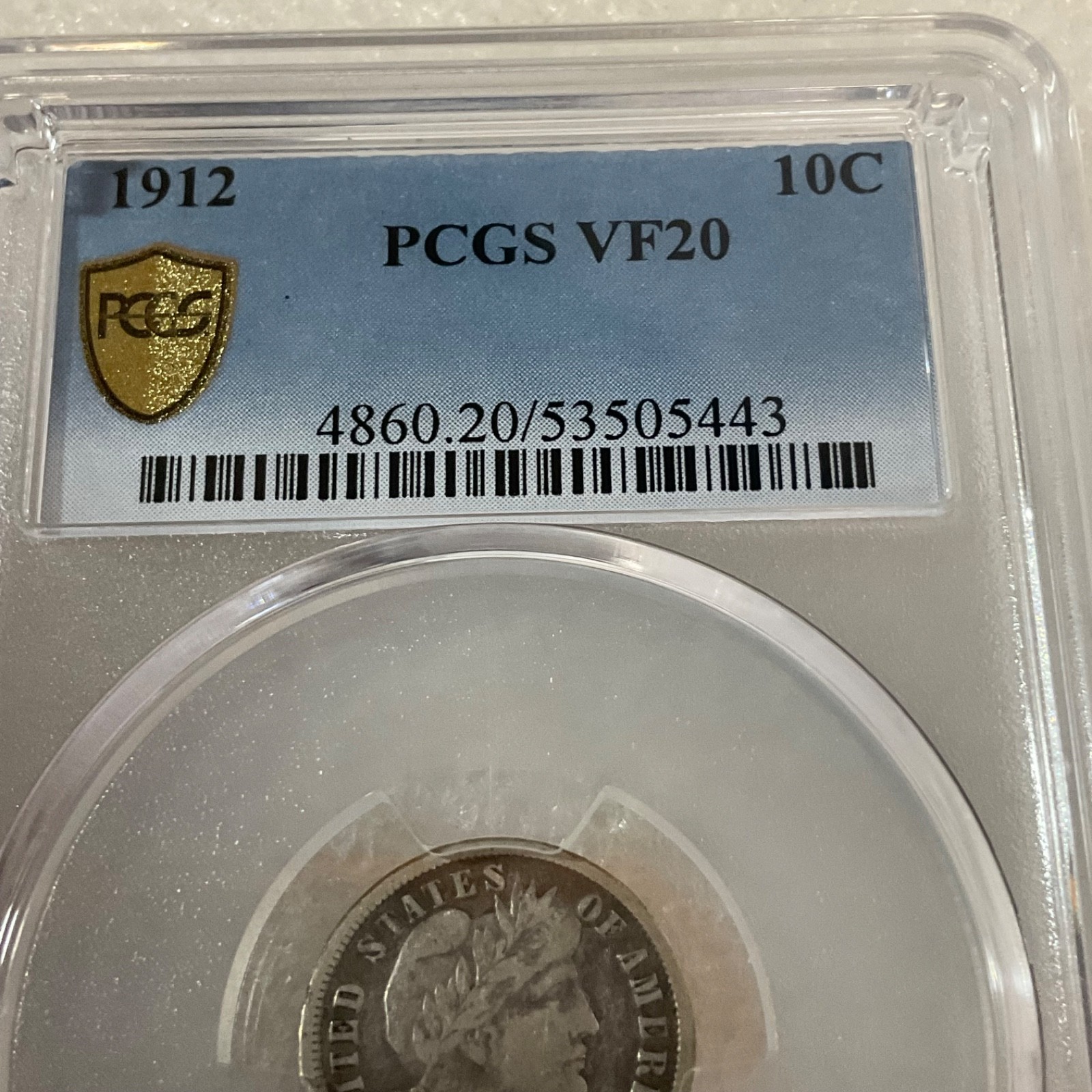 1912 10C United States Barber Dime PCGS VF20 Cert#53505443 - Image 8