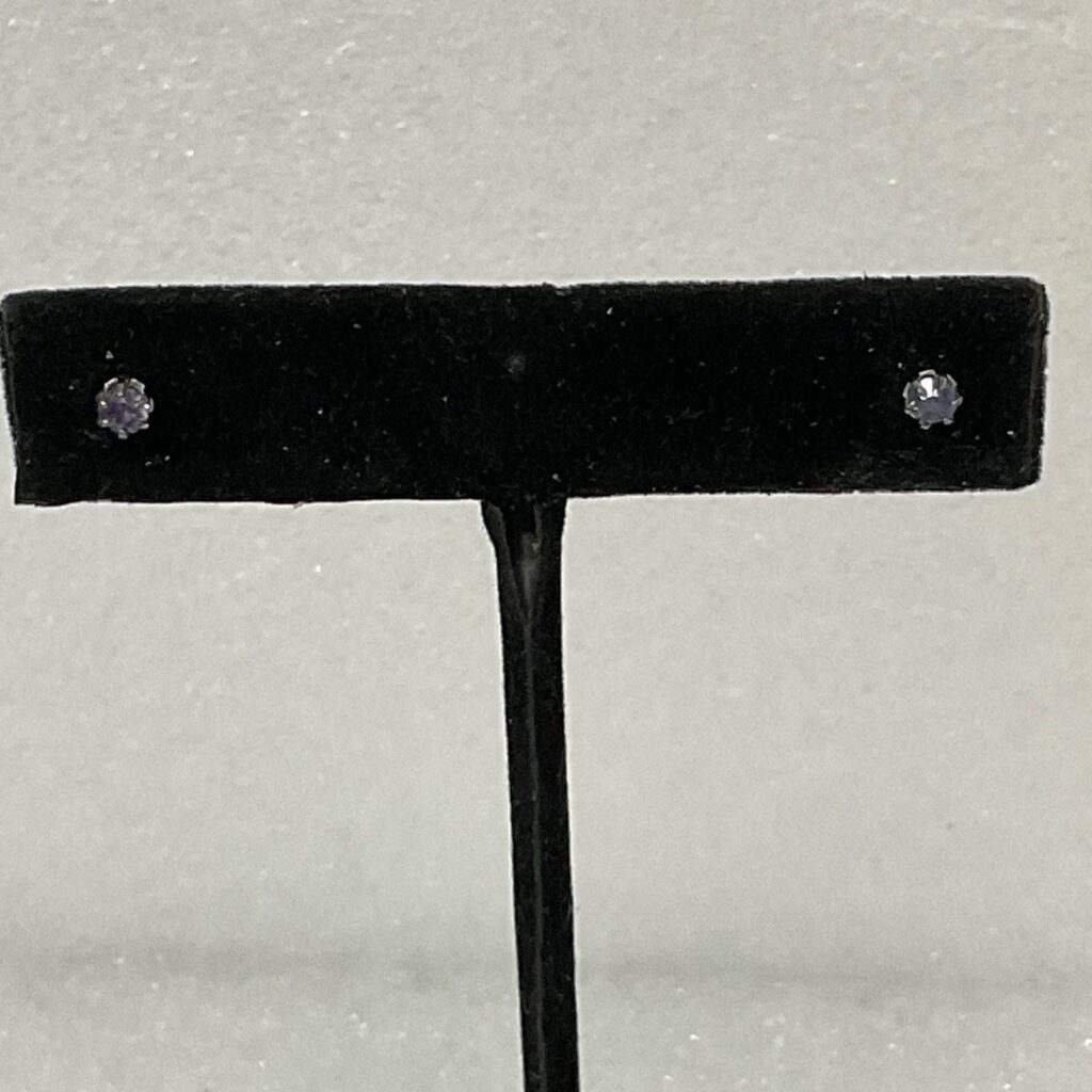 Sterling Silver Purple Stone Stud Earrings Small Round 4mm Violet CZ Birthstone - Image 1