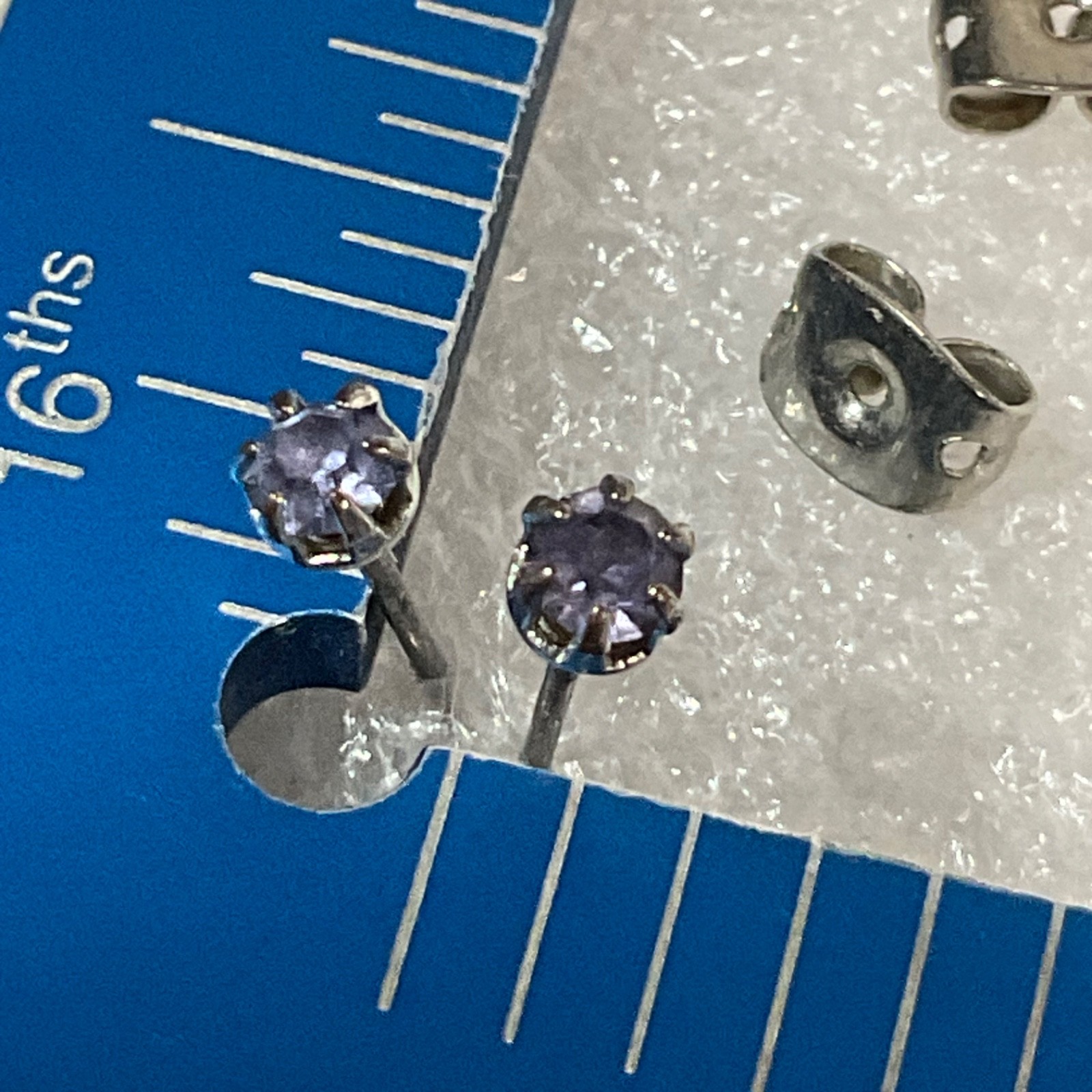 Sterling Silver Purple Stone Stud Earrings Small Round 4mm Violet CZ Birthstone - Image 2