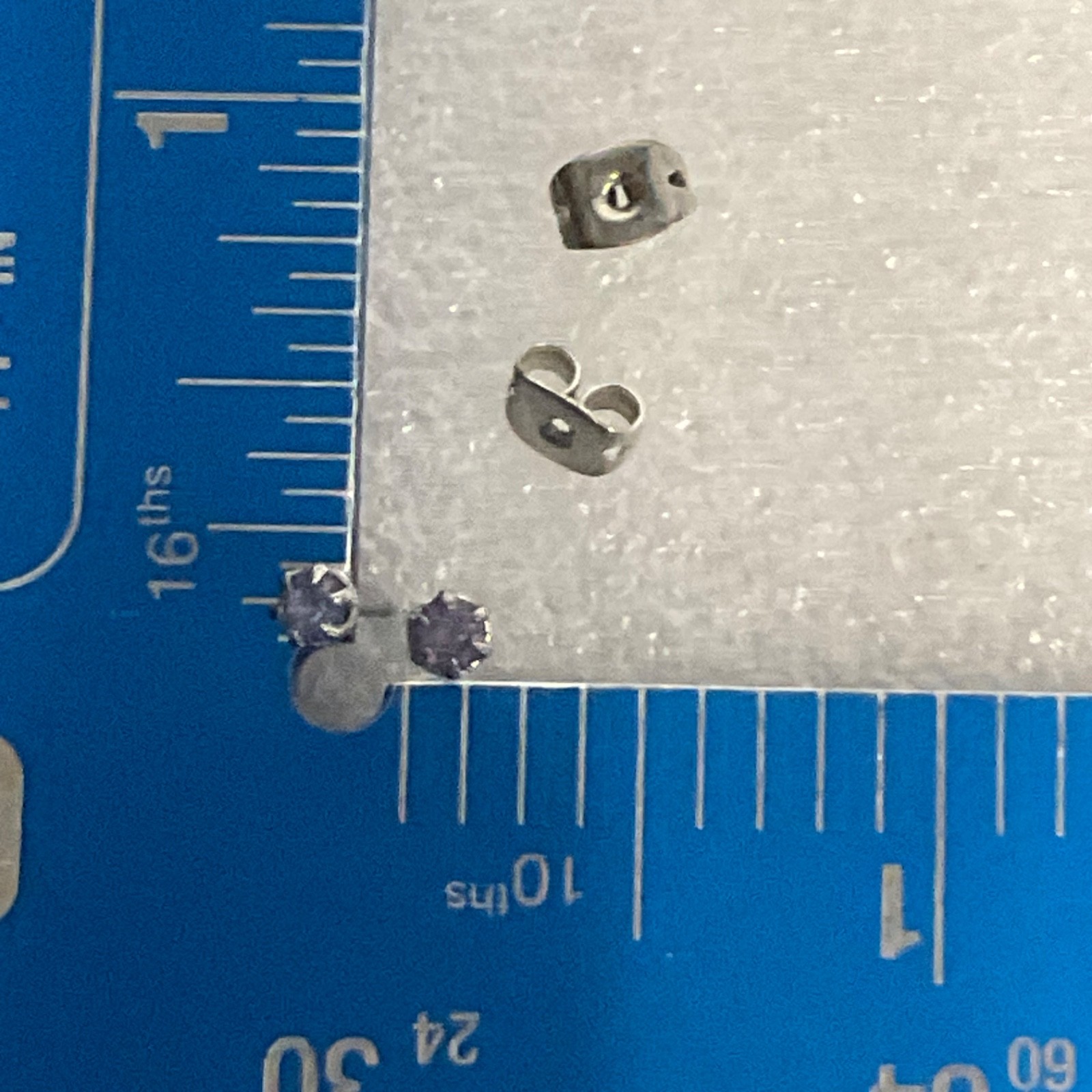 Sterling Silver Purple Stone Stud Earrings Small Round 4mm Violet CZ Birthstone - Image 4