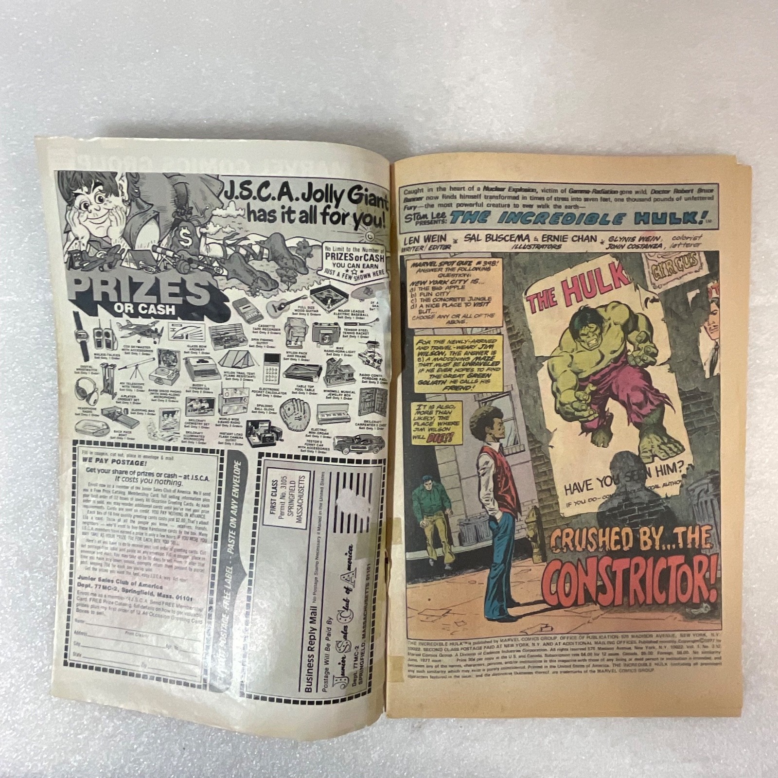 Vintage Incredible Hulk #212 1977 Marvel Comic Constrictor Story June Issue - Image 3