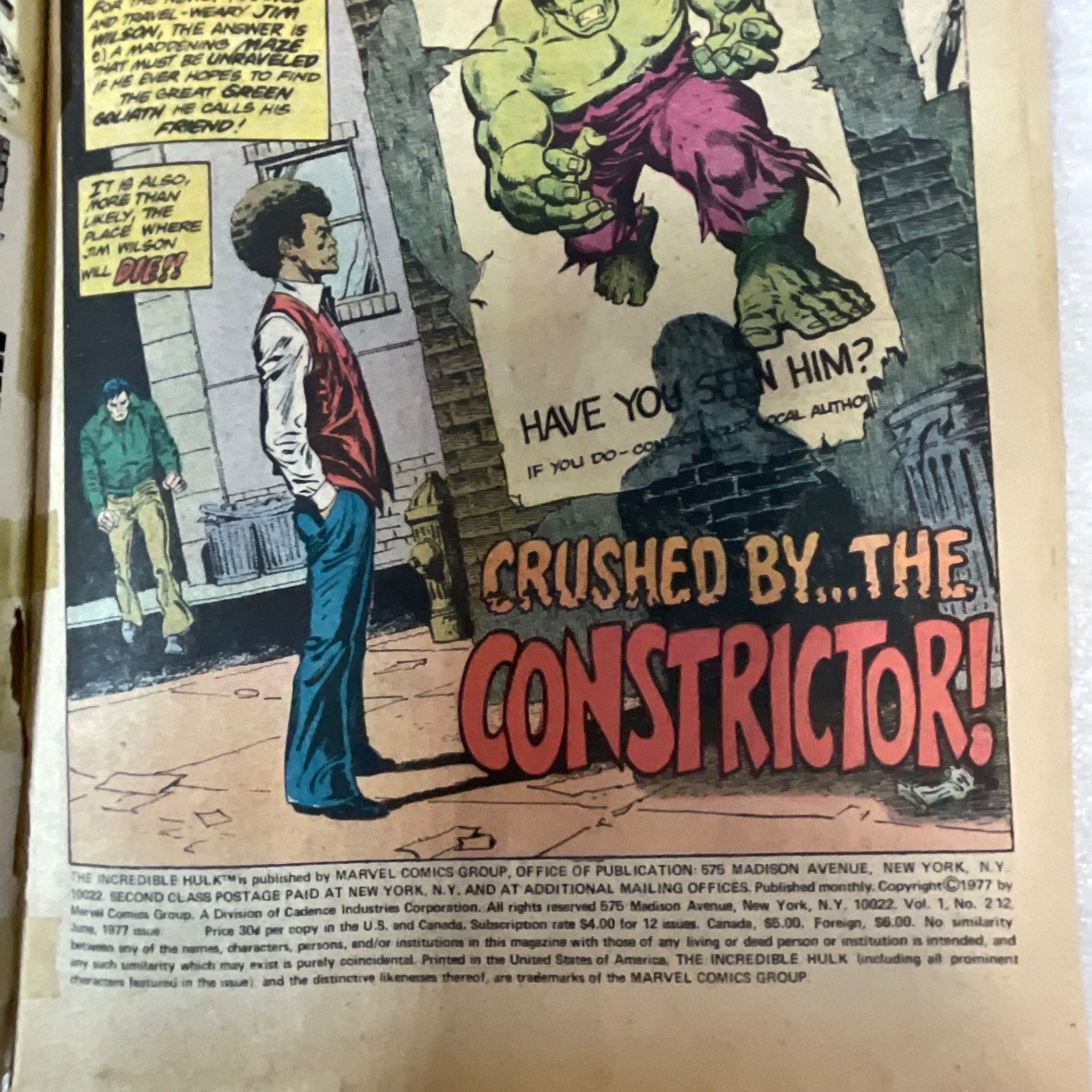 Vintage Incredible Hulk #212 1977 Marvel Comic Constrictor Story June Issue - Image 5