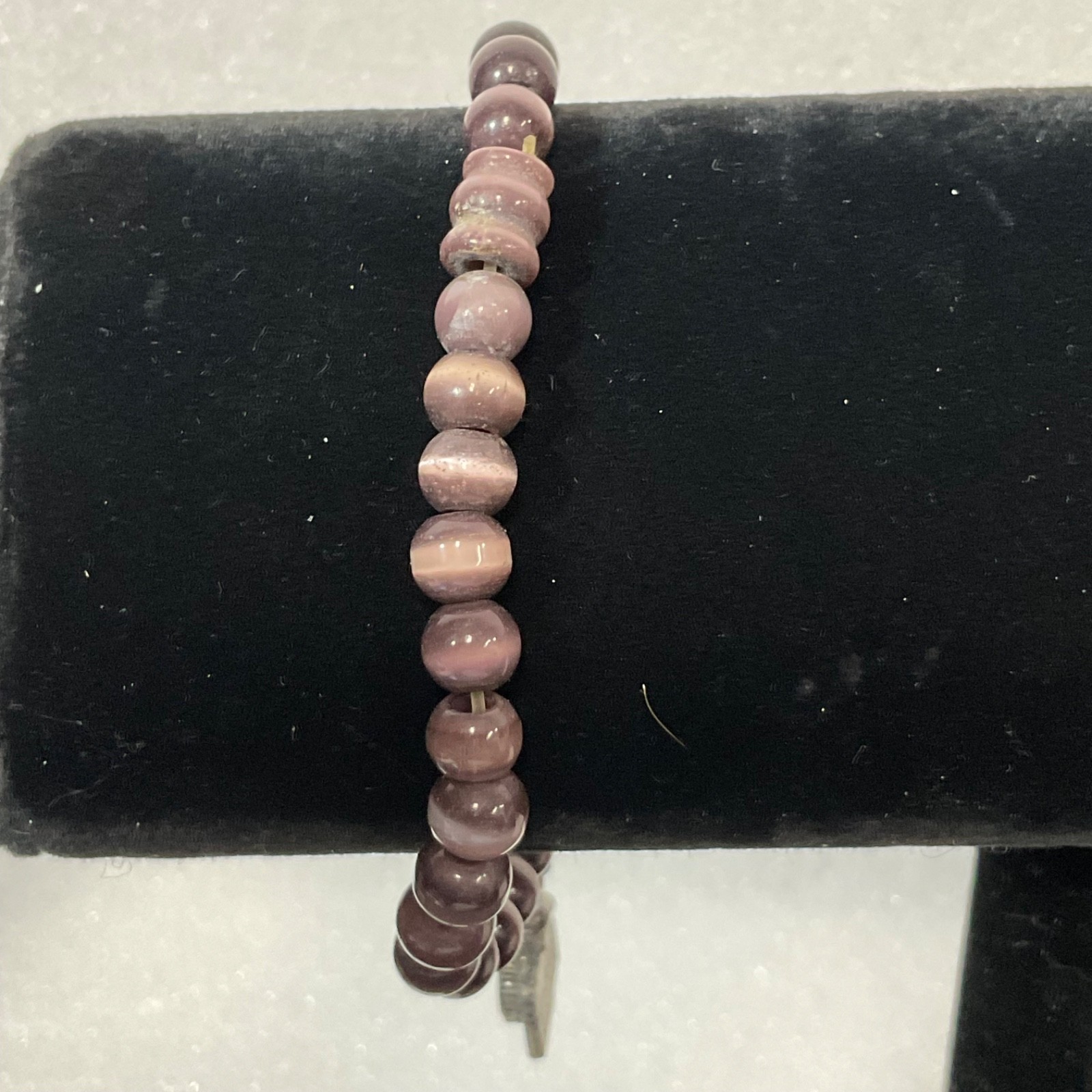 Purple Stone Bead Bracelet with Vintage Camera Charm – 7" Stretch Jewelry - Image 8