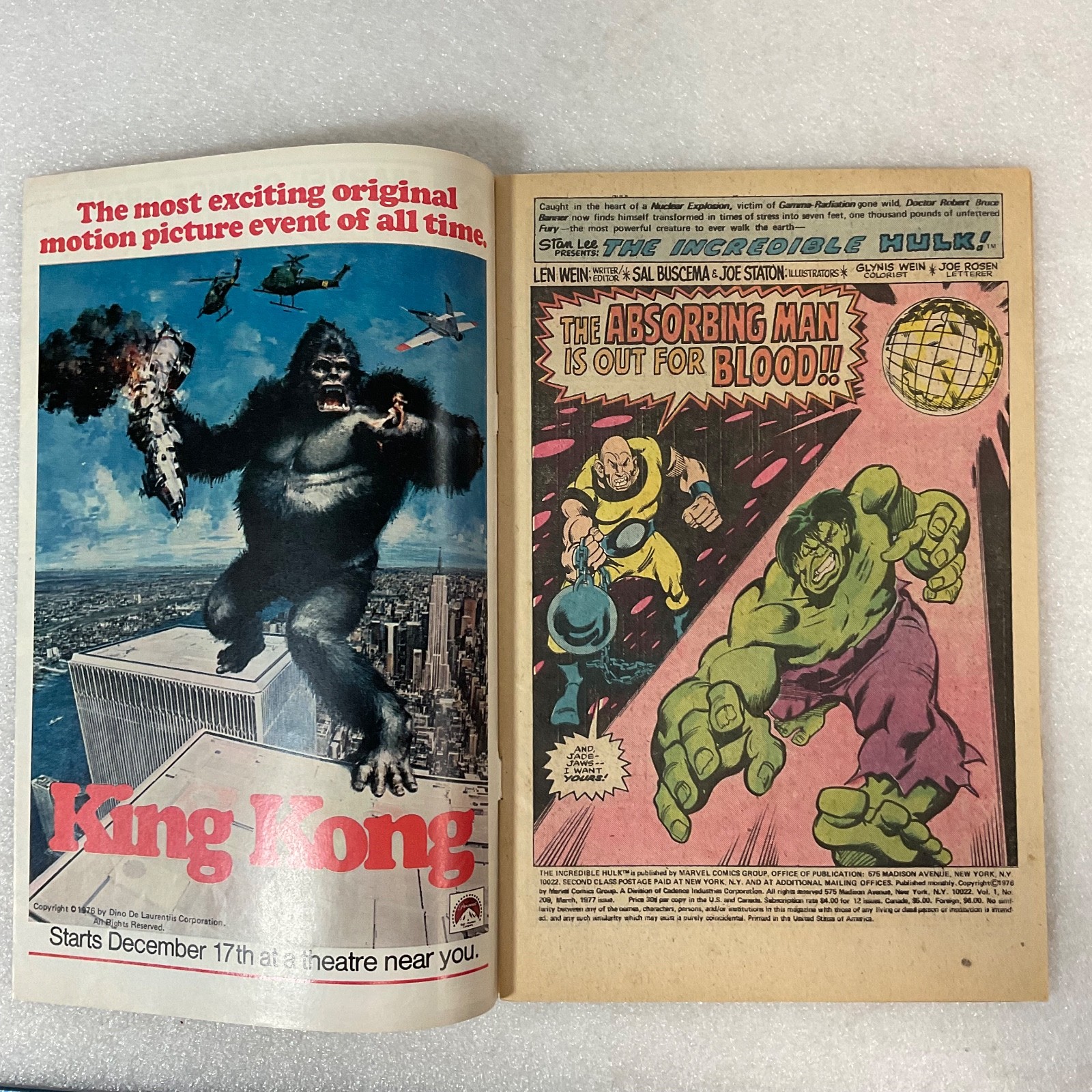 The Incredible Hulk #209 1977 Marvel Comic Absorbing Man Bronze Age - Image 3