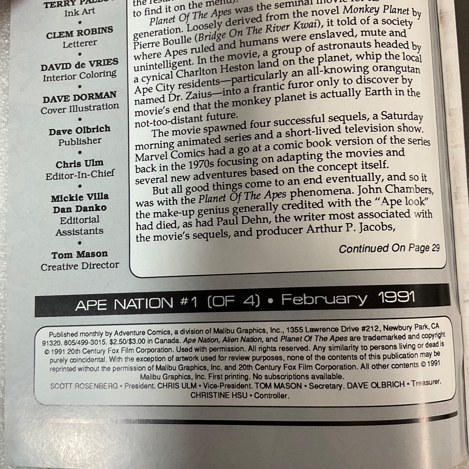 Ape Nation #1 Feb 1991 Adventure Comics Crossover Planet of Apes Alien - Image 6