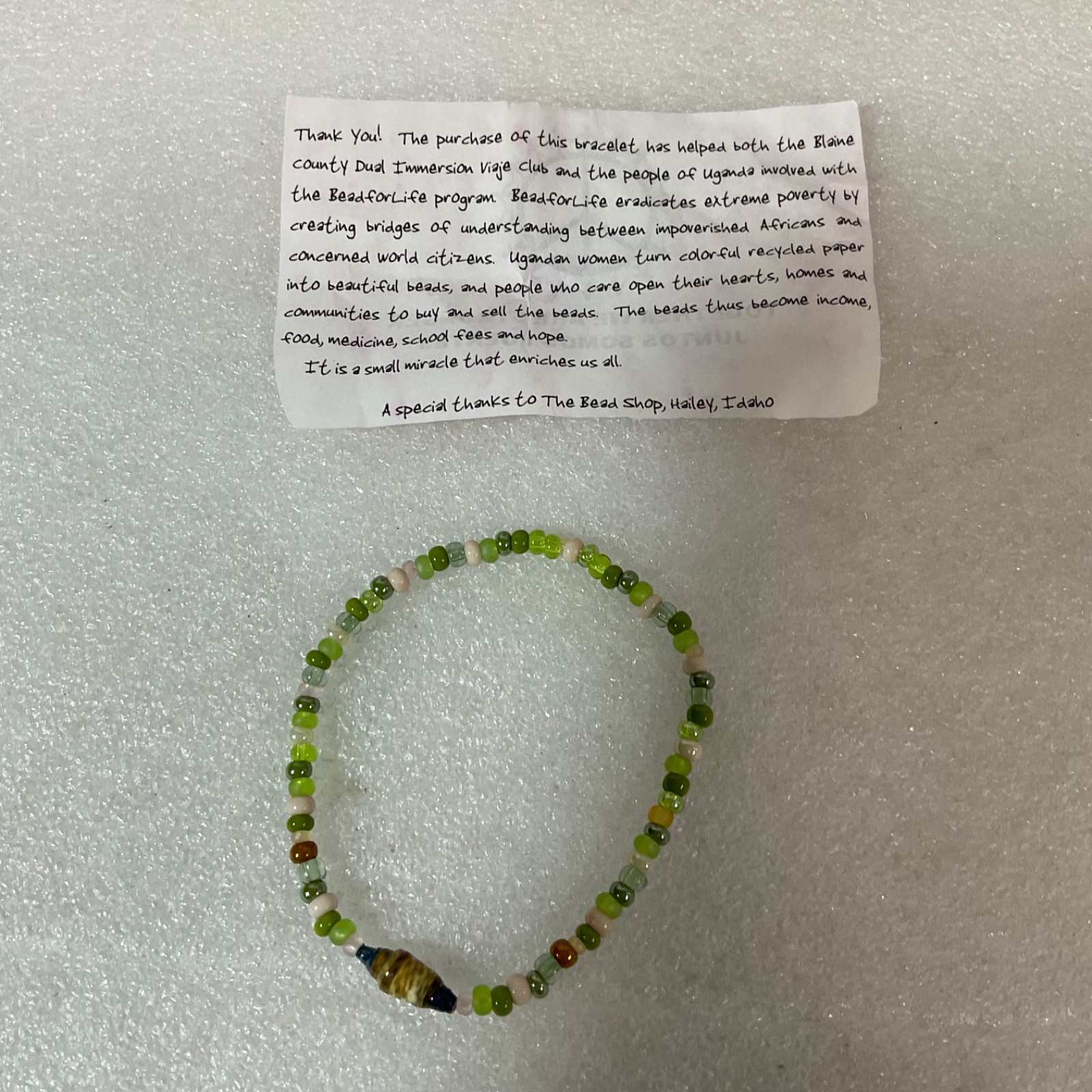 Handmade BeadforLife Bracelet Uganda Paper Beads Green Multicolor 7" Jewelry - Image 5