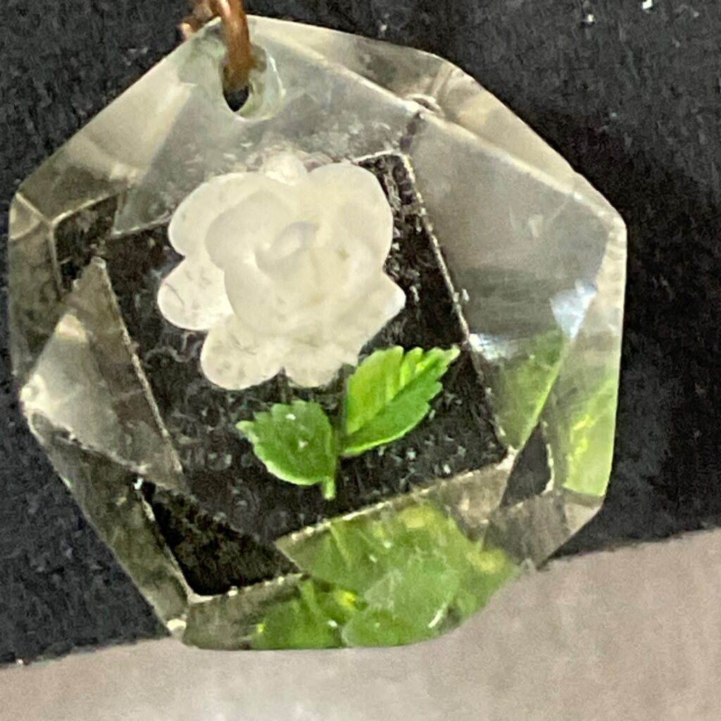 Vintage Lucite Flower Pendant Necklace Clear Resin Rose Silver Tone Chain - Image 1