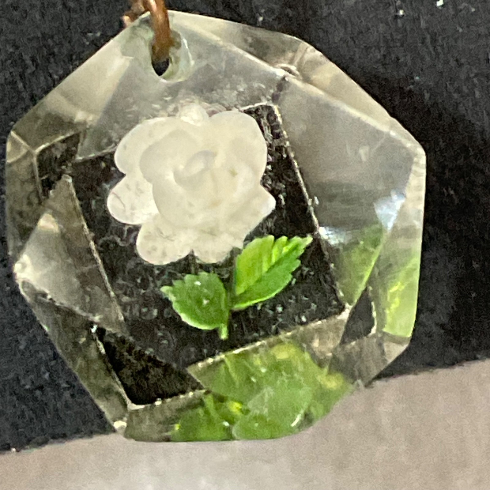 Vintage Lucite Flower Pendant Necklace Clear Resin Rose Silver Tone Chain - Image 1