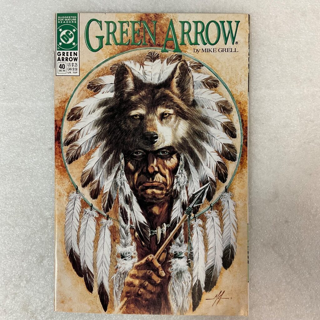 Green Arrow #40 Dec 90 DC Comic by Mike Grell Wolf Headdress Cover - Image 1