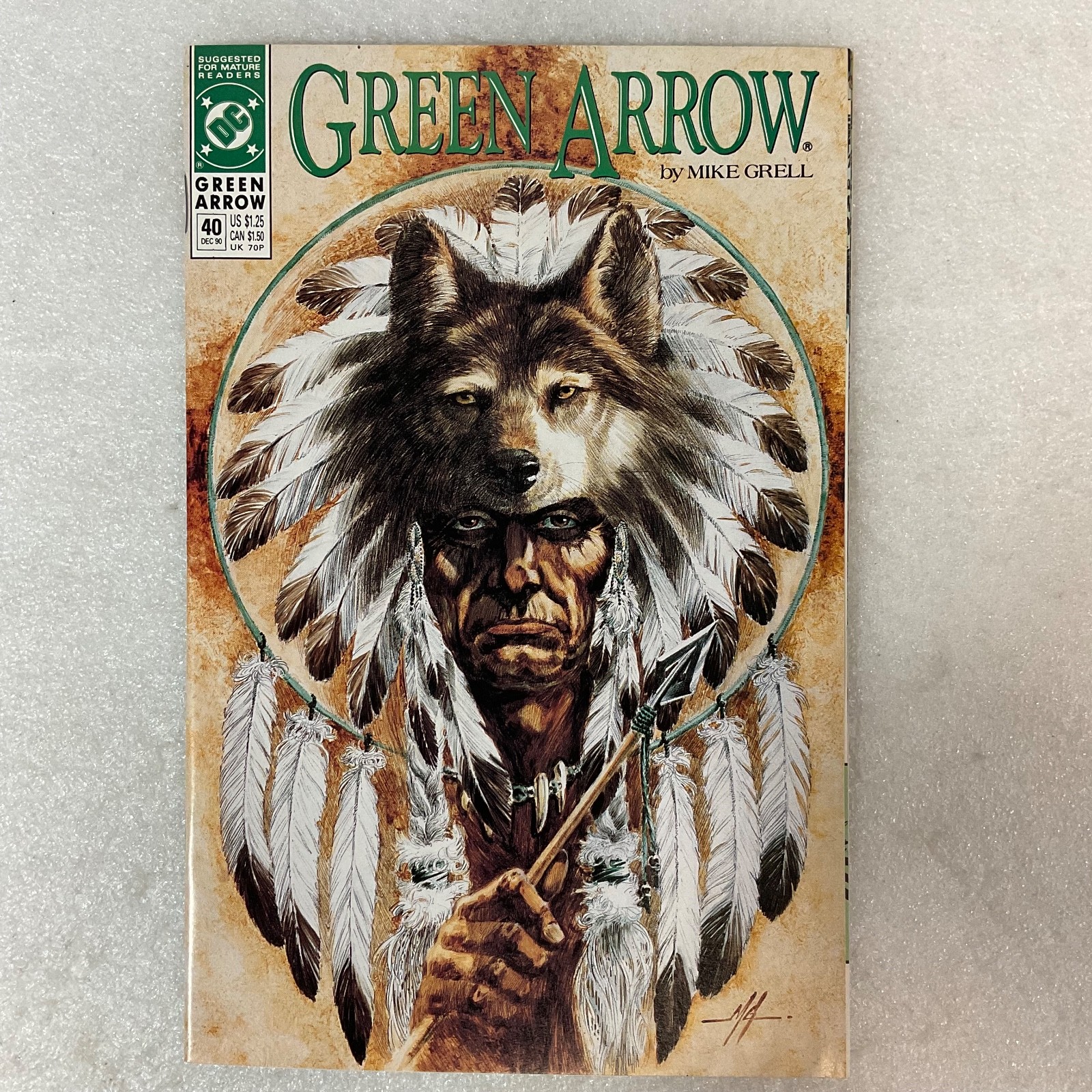 Green Arrow #40 Dec 90 DC Comic by Mike Grell Wolf Headdress Cover - Image 1