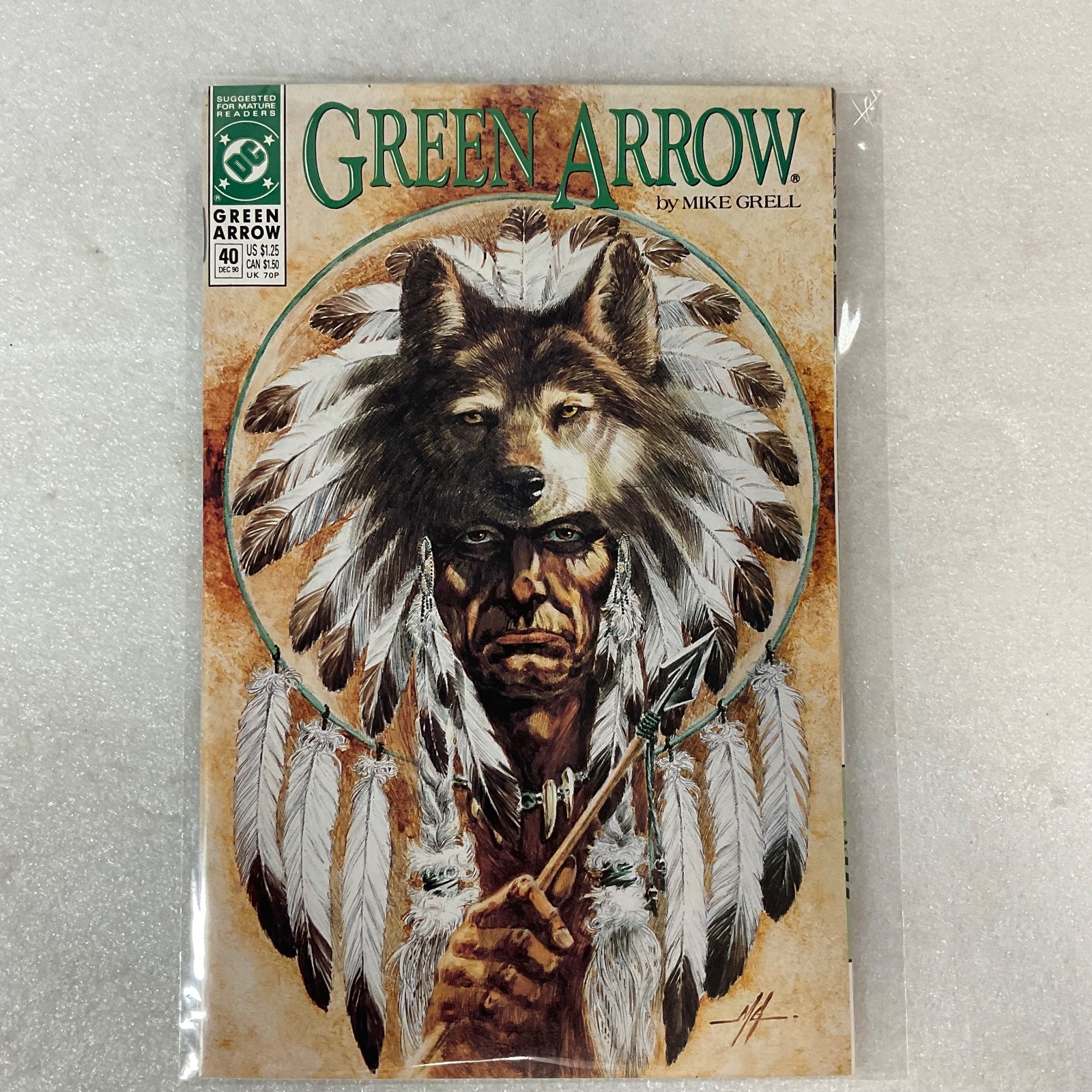 Green Arrow #40 Dec 90 DC Comic by Mike Grell Wolf Headdress Cover - Image 13