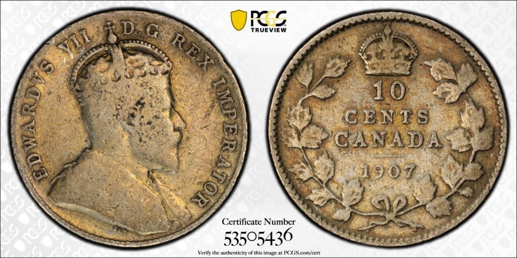 1907 10C Canada Edward VII PCGS Genuine Cleaned-VG Detail Cert#53505436 - Image 1