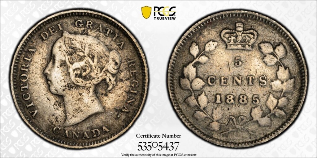 1885 5C Canada Small 5 PCGS F12 Cert#53505437 - Image 1