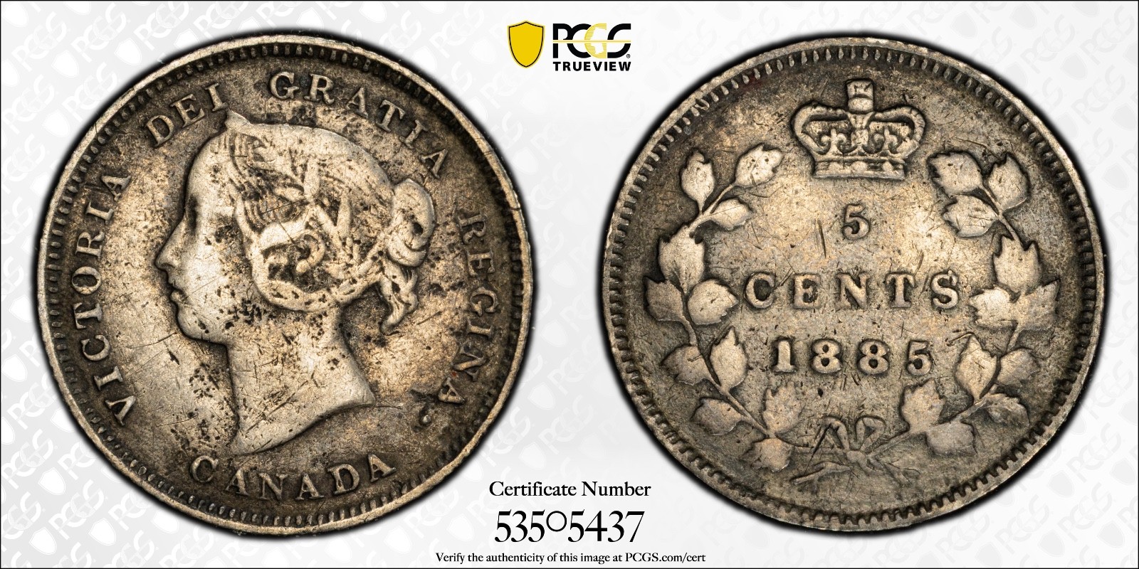 1885 5C Canada Small 5 PCGS F12 Cert#53505437 - Image 1