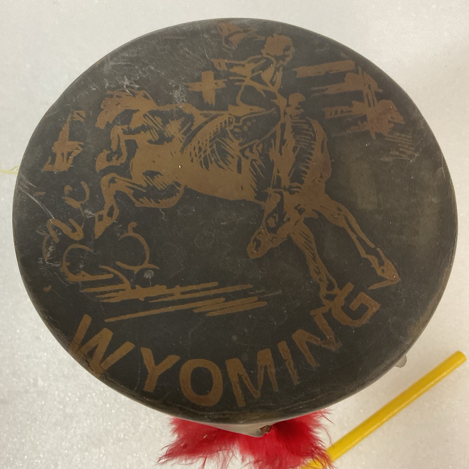 Vintage Wyoming Souvenir Toy Drum 6.5"x4.25" Double Head w/ Mallet USA - Image 2