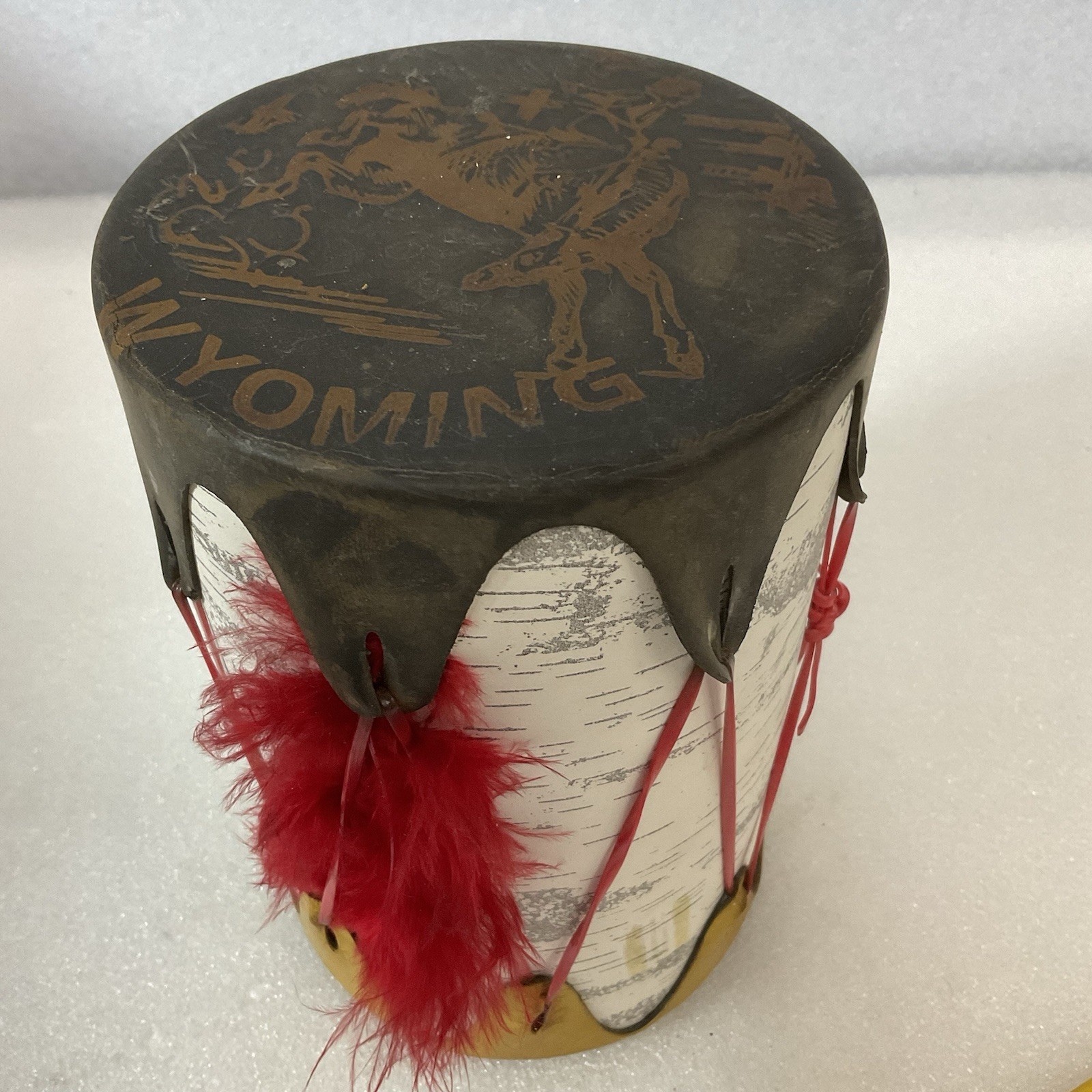 Vintage Wyoming Souvenir Toy Drum 6.5"x4.25" Double Head w/ Mallet USA - Image 5