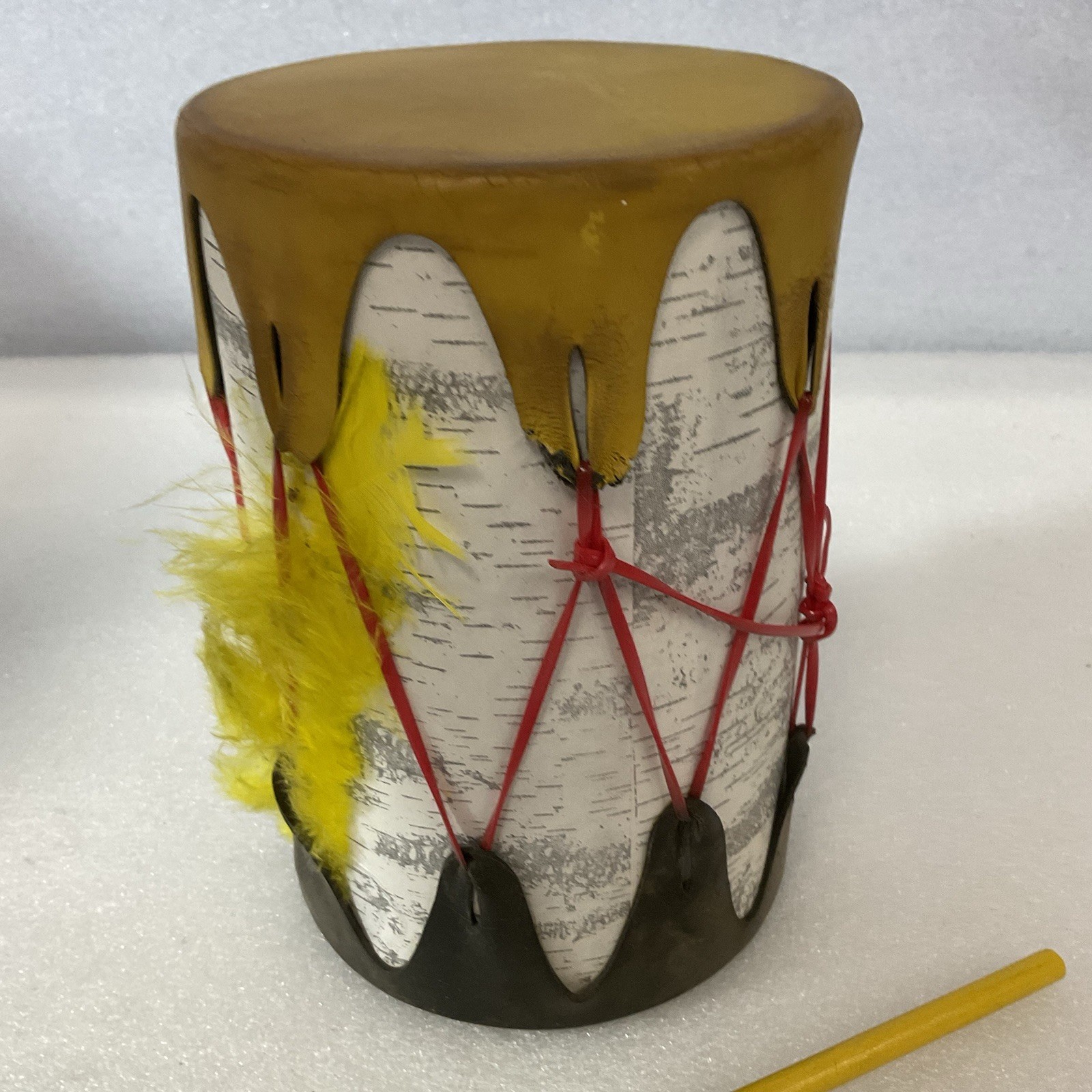 Vintage Wyoming Souvenir Toy Drum 6.5"x4.25" Double Head w/ Mallet USA - Image 9