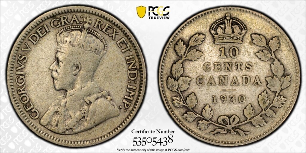 1930 10C Canada Silver Dime PCGS F15 Cert#53505438 - Image 1