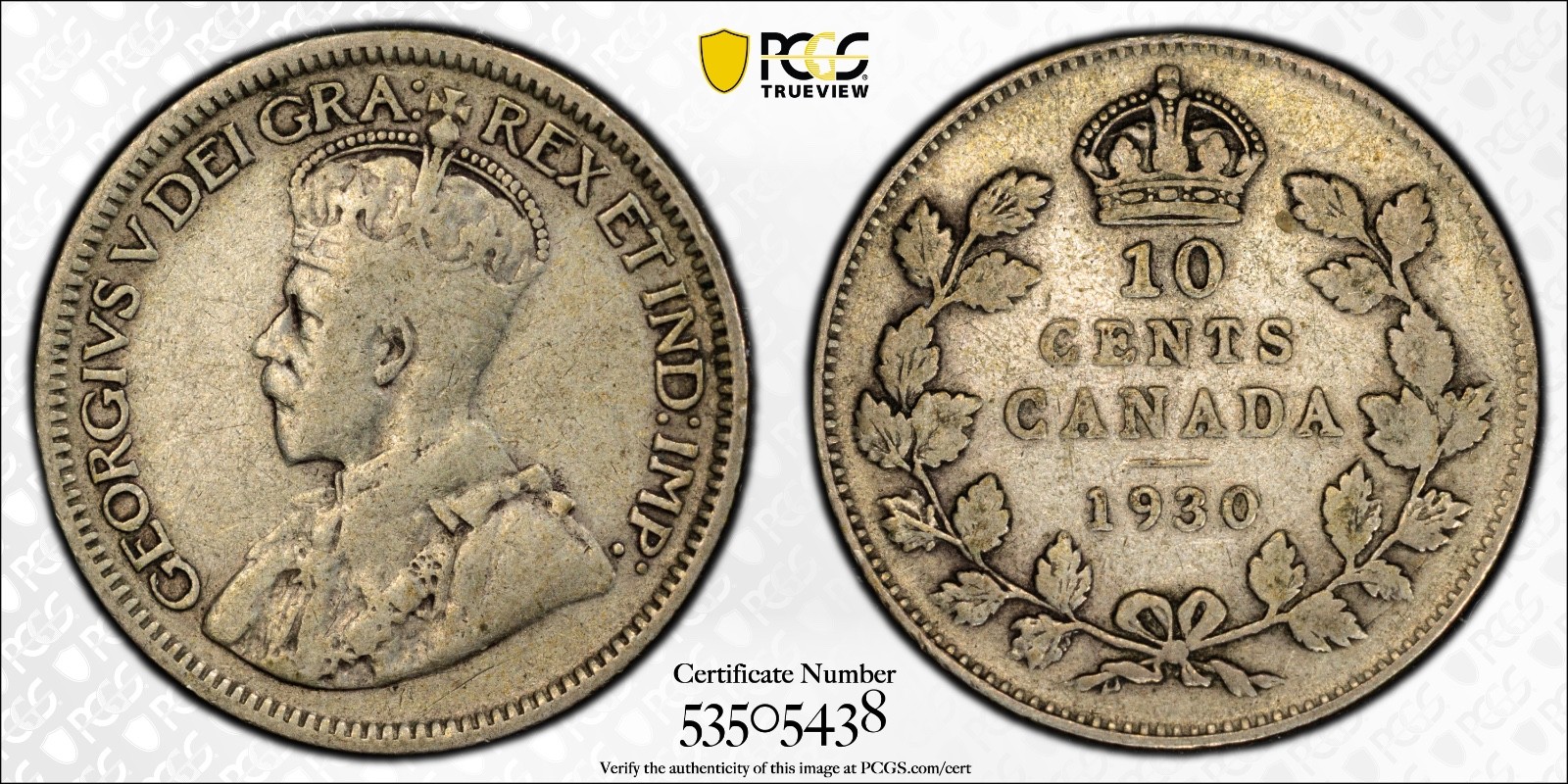 1930 10C Canada Silver Dime PCGS F15 Cert#53505438 - Image 1