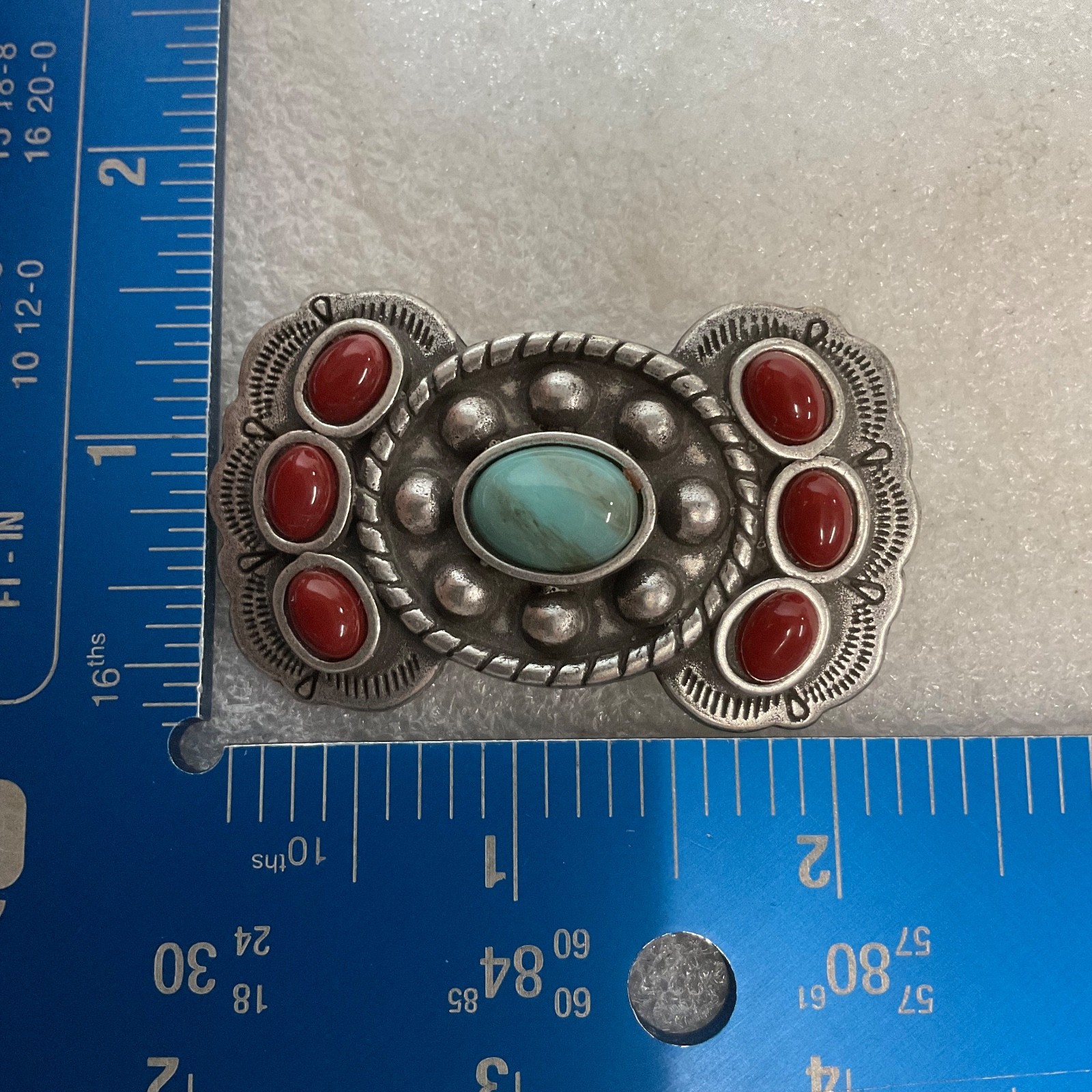 Vintage Silver Tone Southwestern Concho Belt Accent Turquoise Glass Center - Image 3