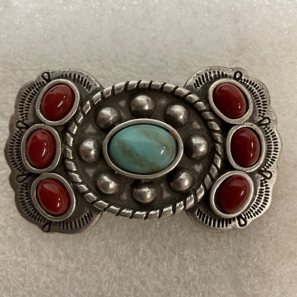 Vintage Silver Tone Southwestern Concho Belt Accent Turquoise Glass Center - Image 1