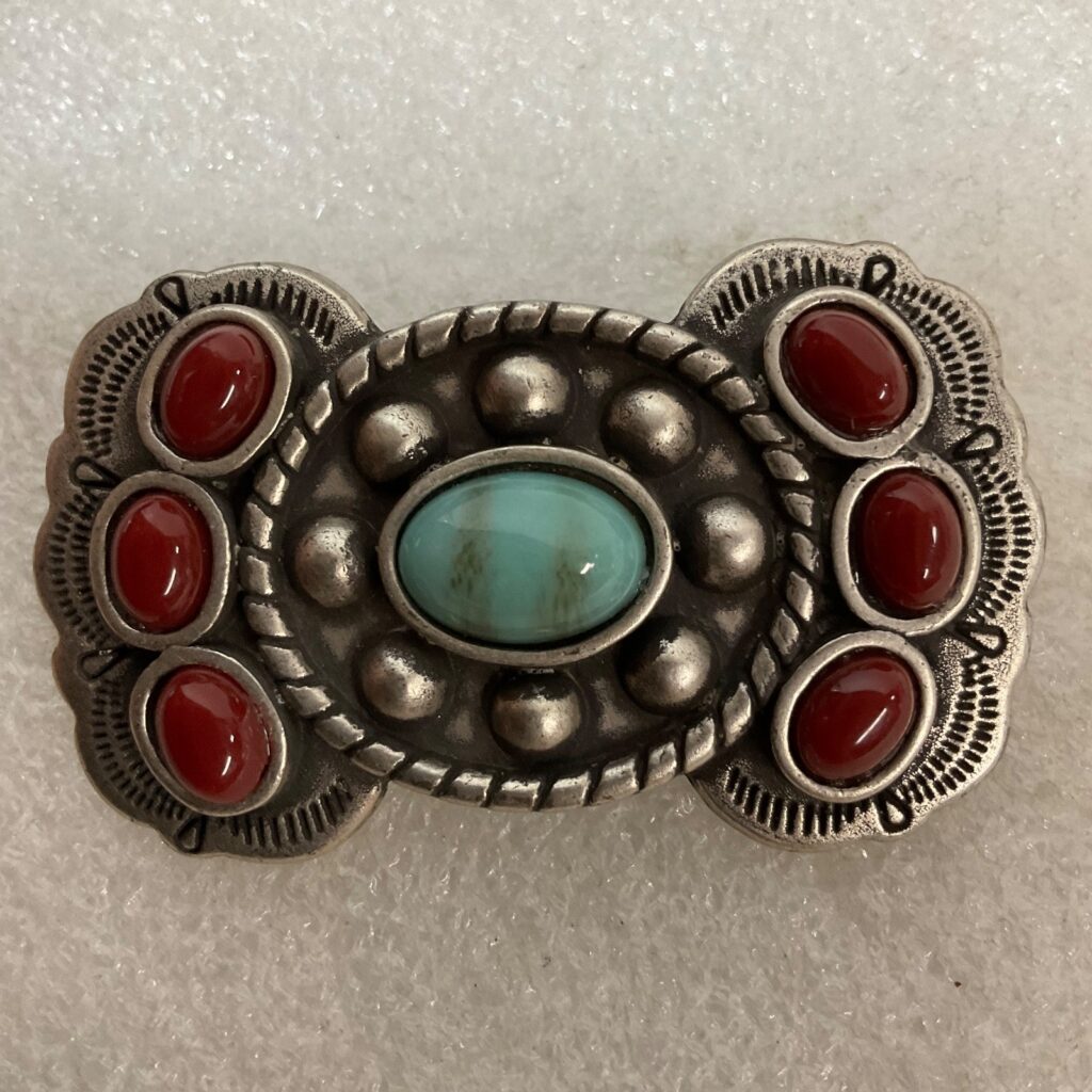 Southwestern Style Silver Tone Belt Adornment Turquoise & Red Stones 2.25in - Image 1
