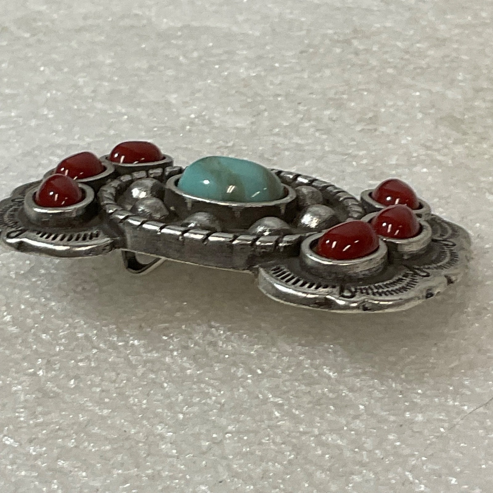 Vintage Silver Tone Southwestern Concho Belt Accent Turquoise Glass Center - Image 8