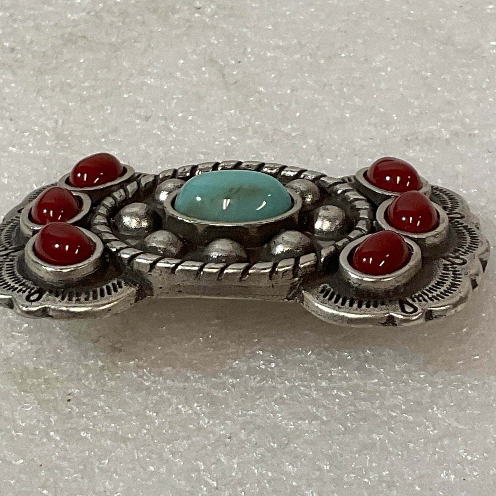 Vintage Western Turquoise Glass 2.25in Belt Concho Red Cabochon Accents - Image 7