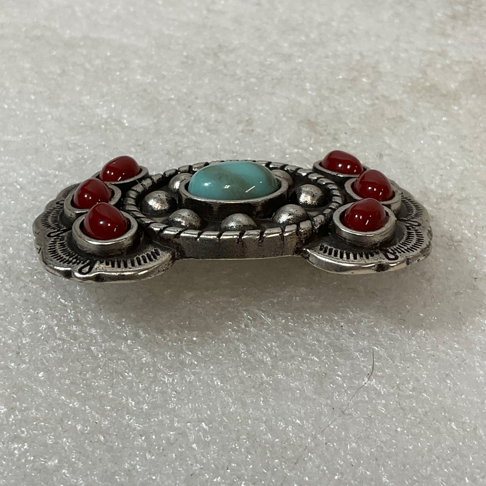2.25in Vintage Turquoise Red Cabochon Metal Belt Accent Western Design - Image 8
