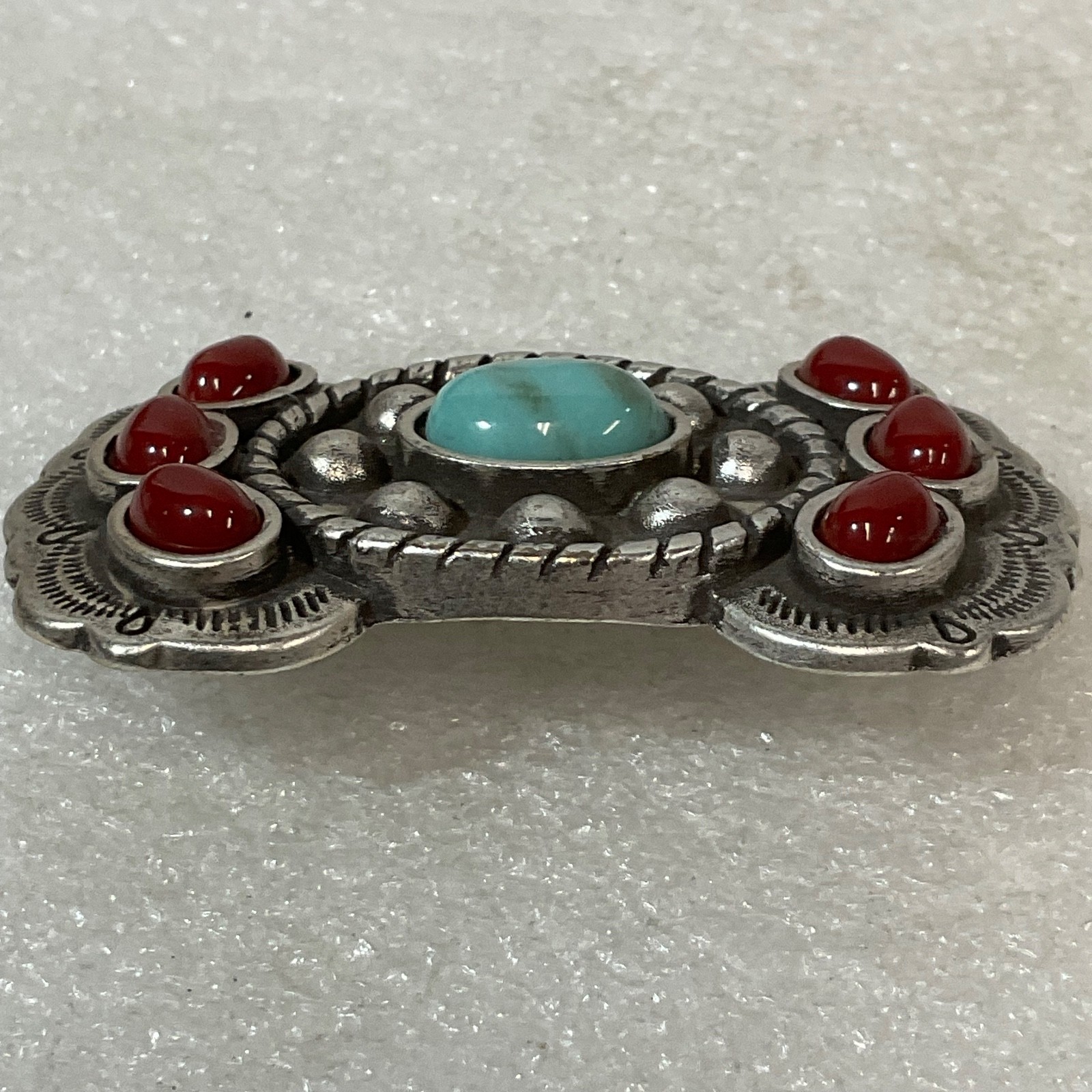 Vintage Turquoise Glass & Red Cabochon 2.25inx1.5in Belt Adornment Southwestern - Image 6