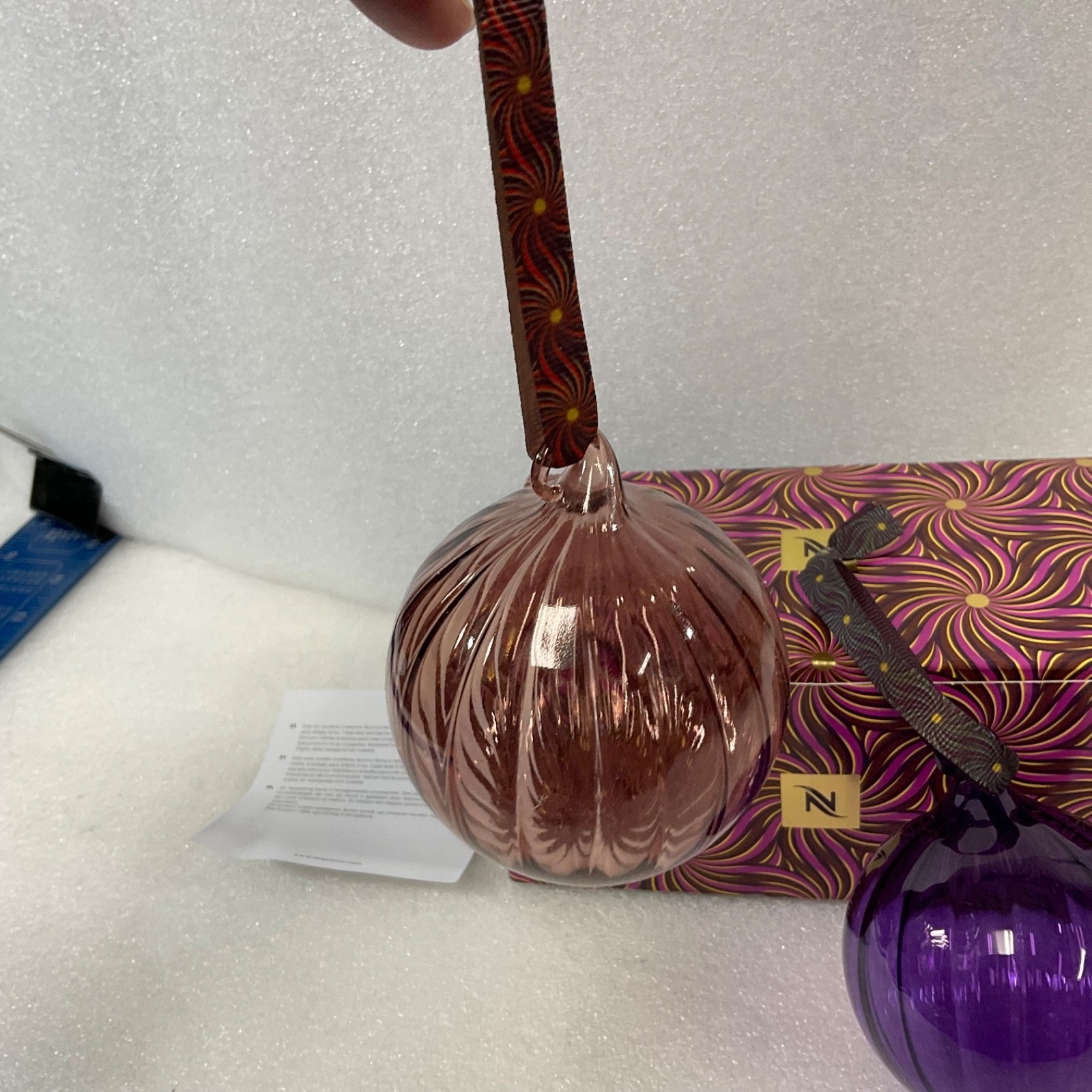 Nespresso 2 Festive Glass Baubles Pink Purple 3 in Ornaments Boxed - Image 4