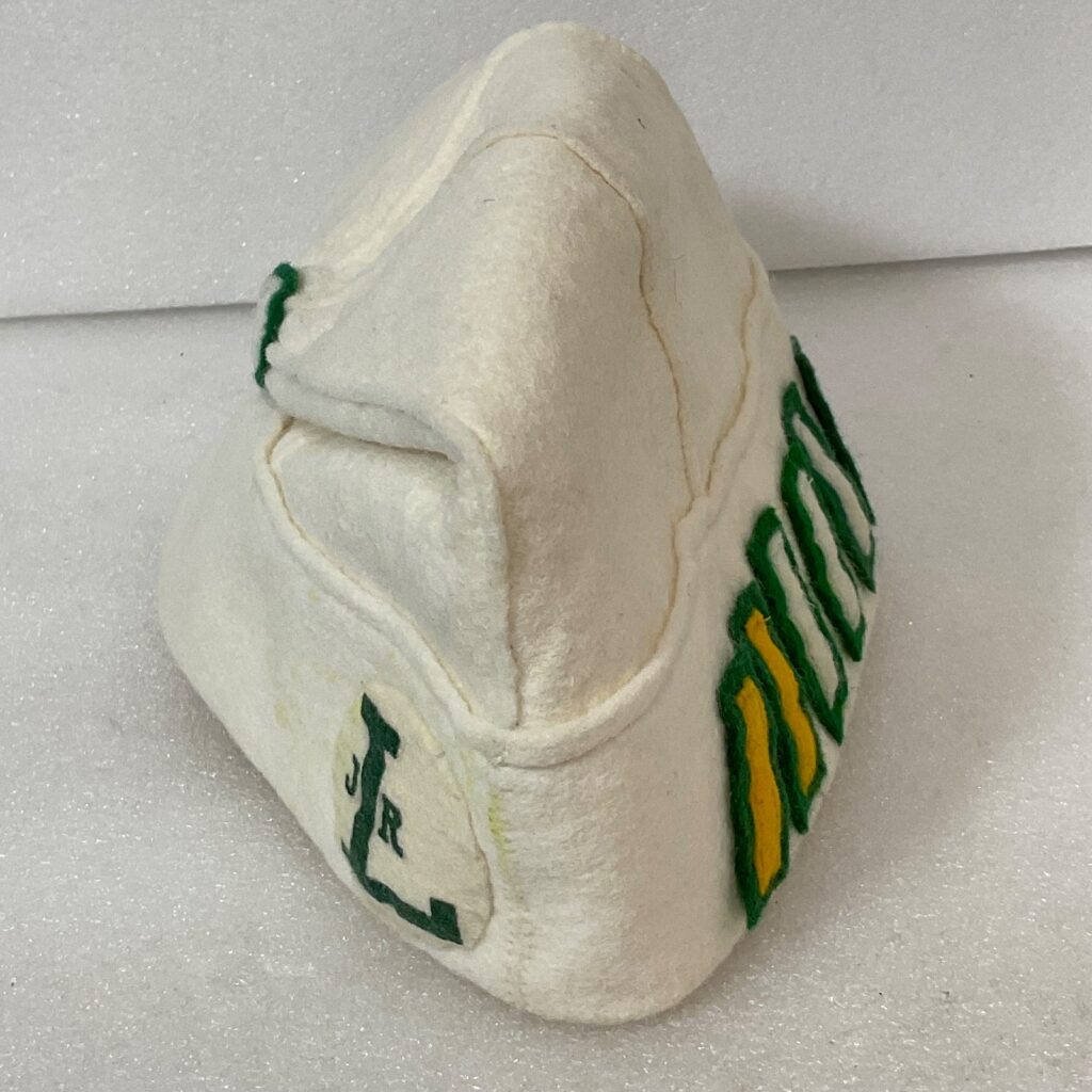 Vintage 4-H Club Felt Beanie Cap White Green Yellow Large JR L Clover Star - Image 1