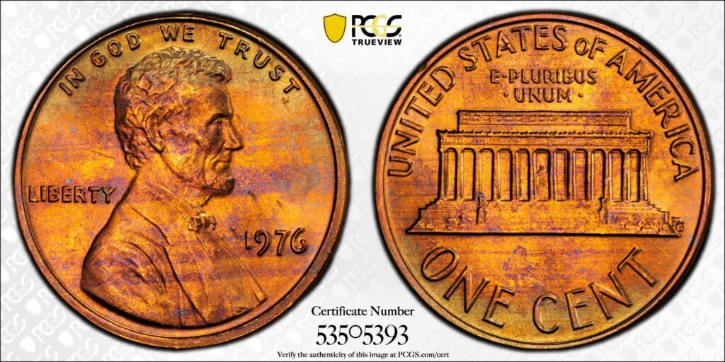 1976 1C Lincoln Memorial Cent PCGS MS65RB Cert#53505393 Nice Toning - Image 1
