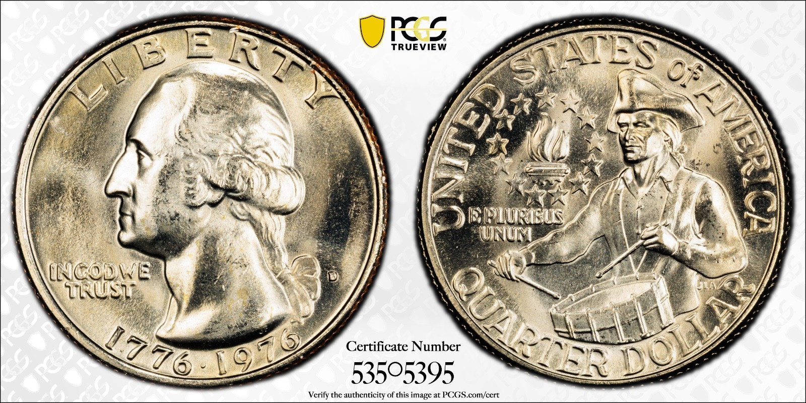 1976-D 25C PCGS MS65 Bicentennial Quarter Clad Cert#53505395 - Image 1