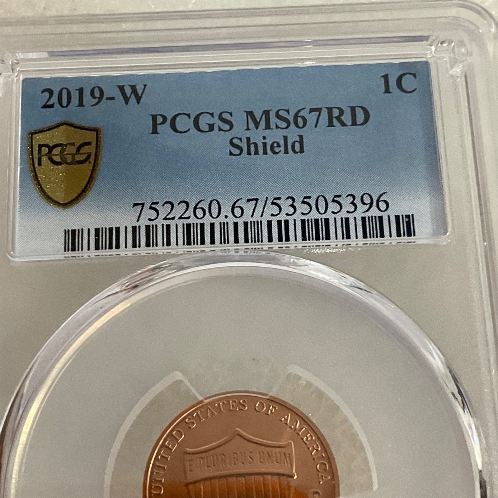 2019-W Lincoln Cent PCGS MS67RD Shield Gold Shield Cert#53505396 - Image 8