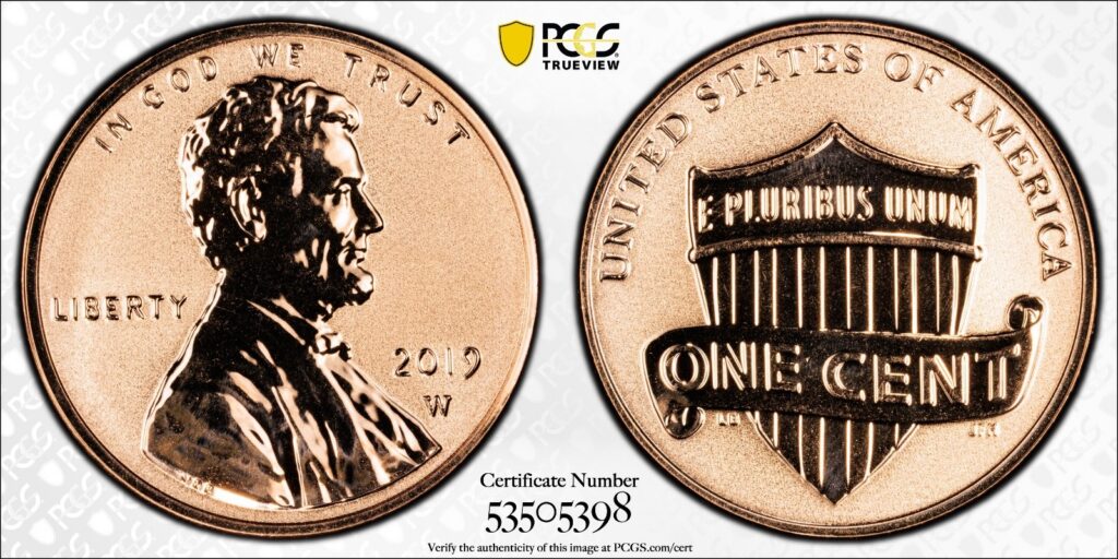 2019-W 1C Reverse Proof PCGS PR68 Lincoln Cent Cert#53505398 - Image 1
