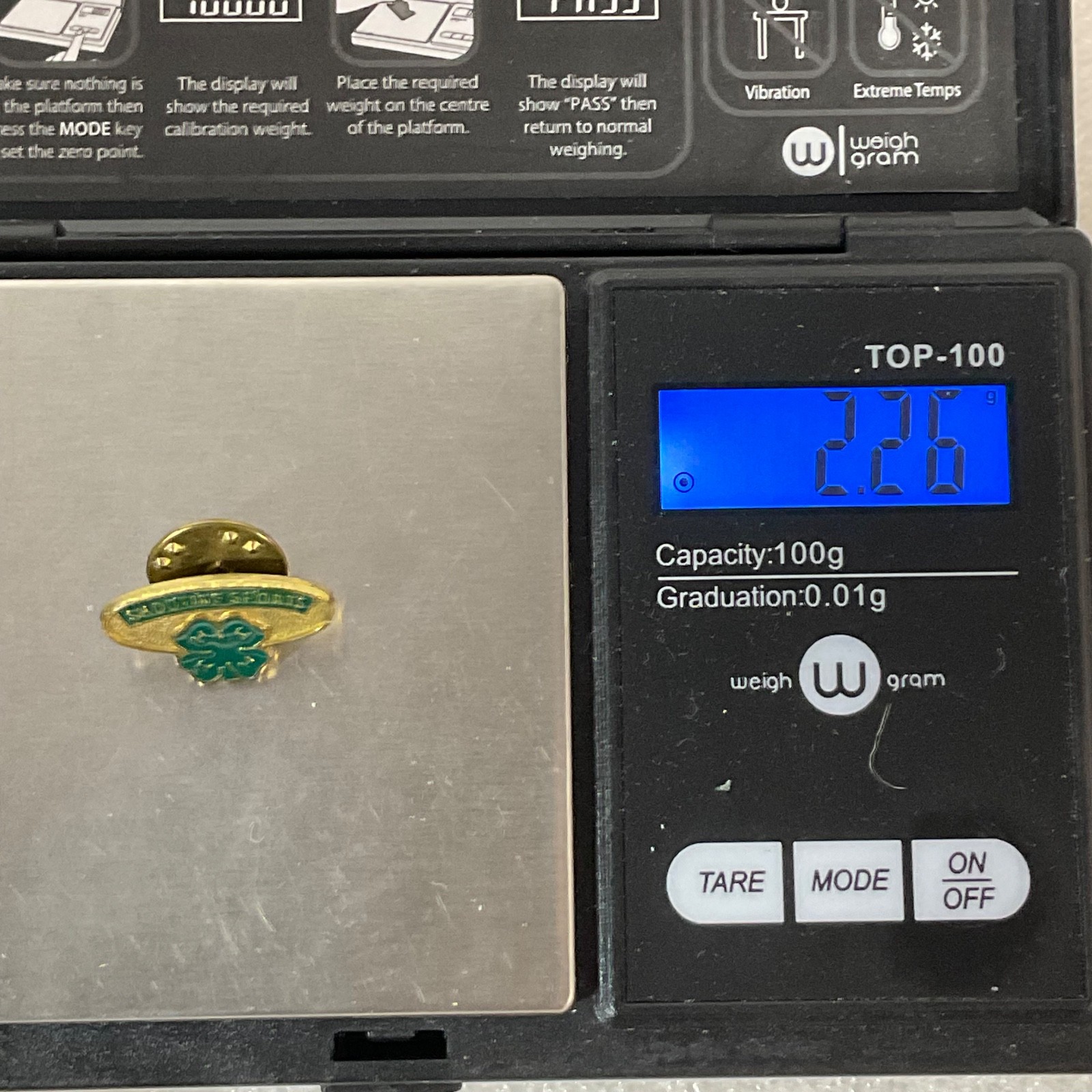 Vintage 4-H Shooting Sports Pin Gold Tone Clover Emblem 0.75in Ballou Regd Back - Image 3