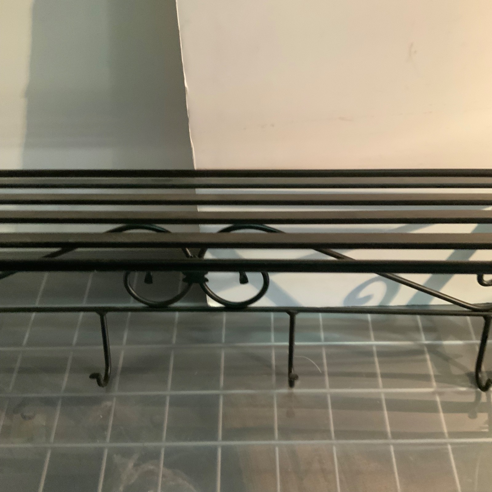 Black Metal Wall Mount Shelf Coat Rack 5 Hooks Scrollwork 31 in - Image 3