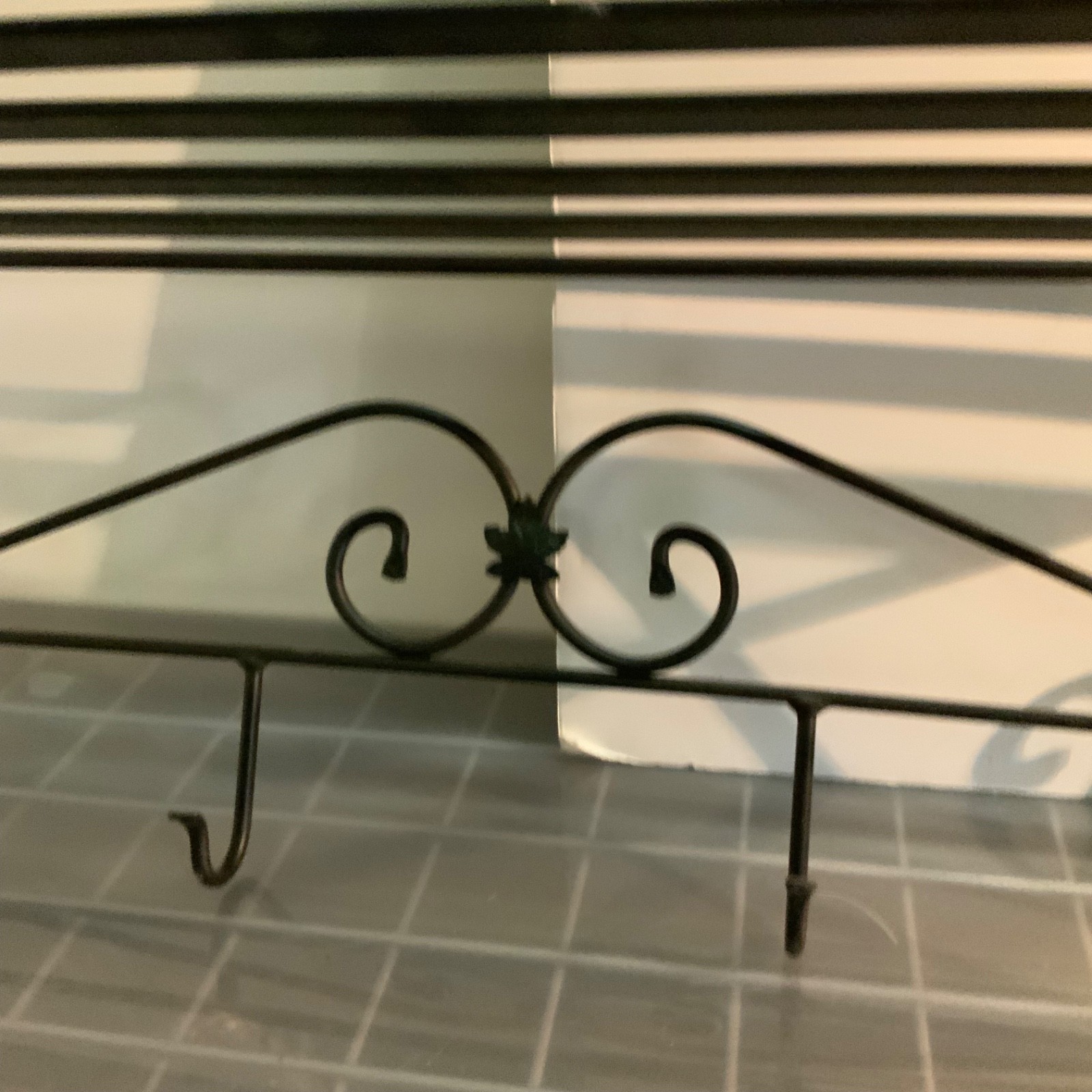 Black Metal Wall Mount Shelf Coat Rack 5 Hooks Scrollwork 31 in - Image 6