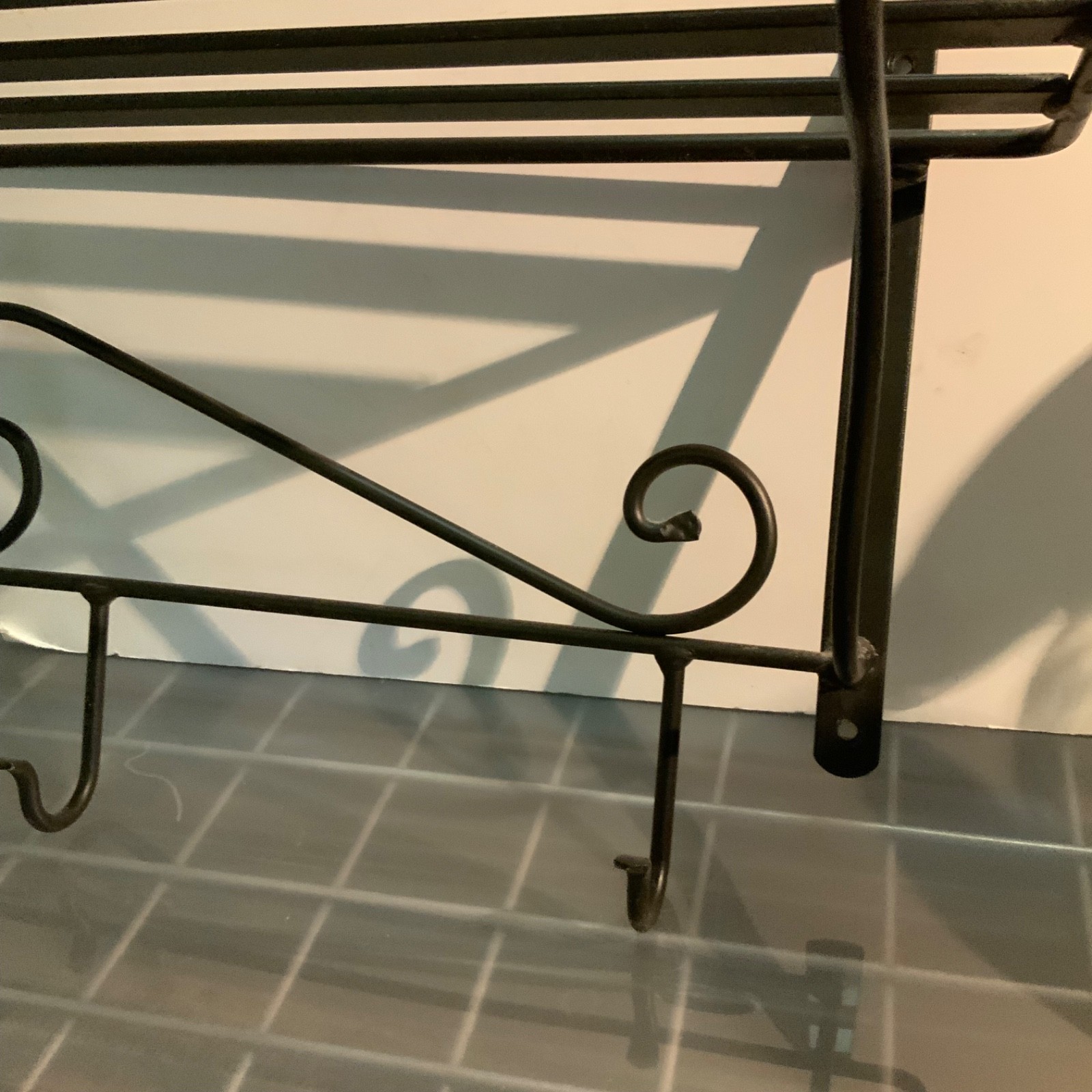 Black Metal Wall Mount Shelf Coat Rack 5 Hooks Scrollwork 31 in - Image 7