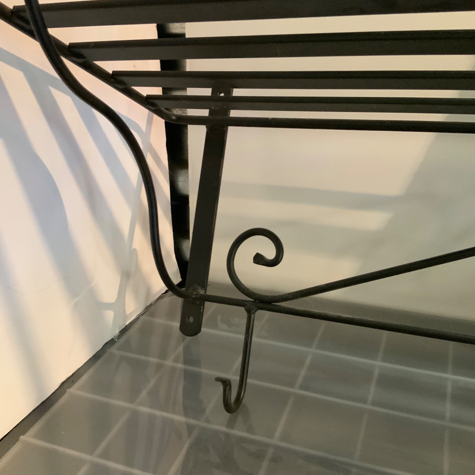 Black Metal Wall Mount Shelf Coat Rack 5 Hooks Scrollwork 31 in - Image 5