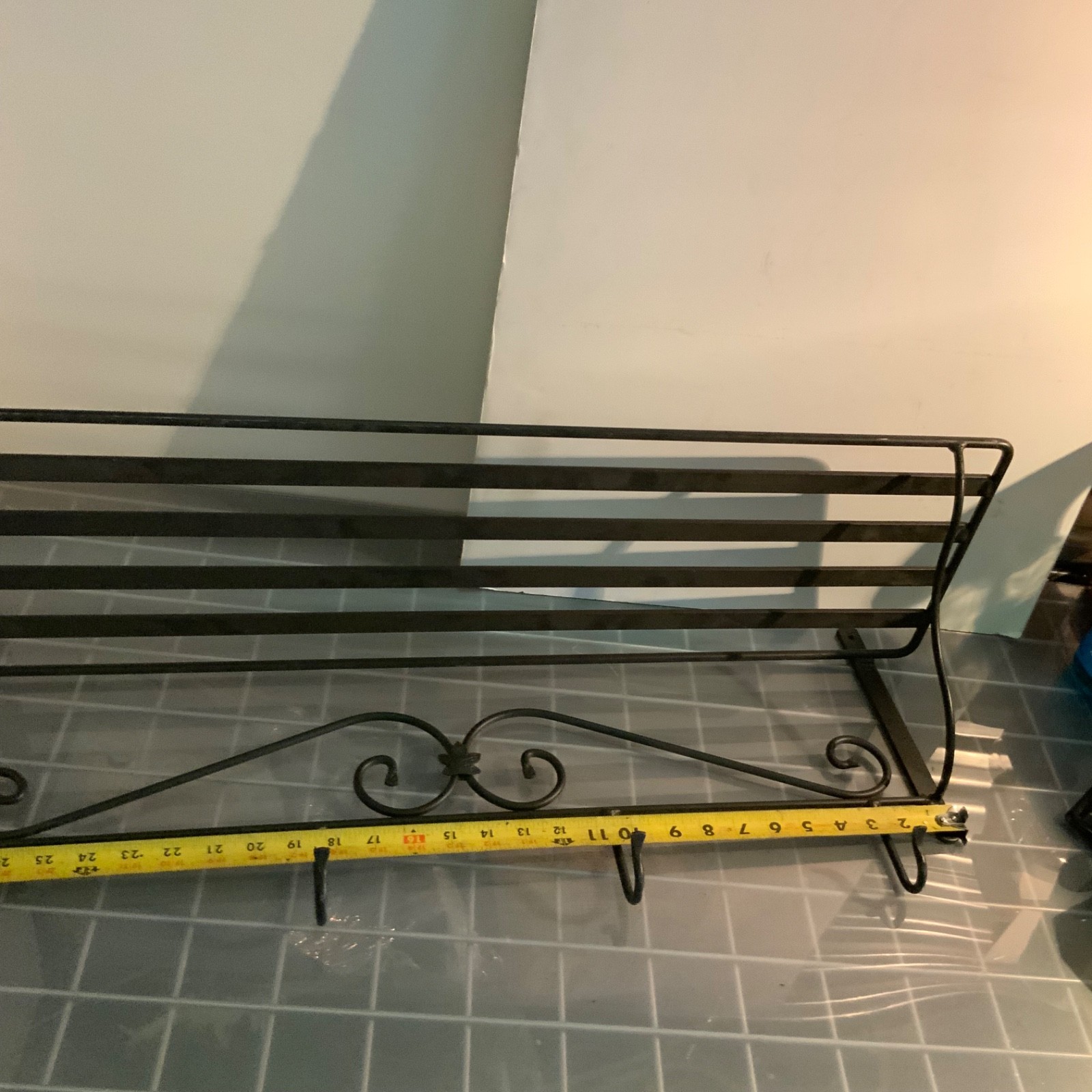 Black Metal Wall Mount Shelf Coat Rack 5 Hooks Scrollwork 31 in - Image 15