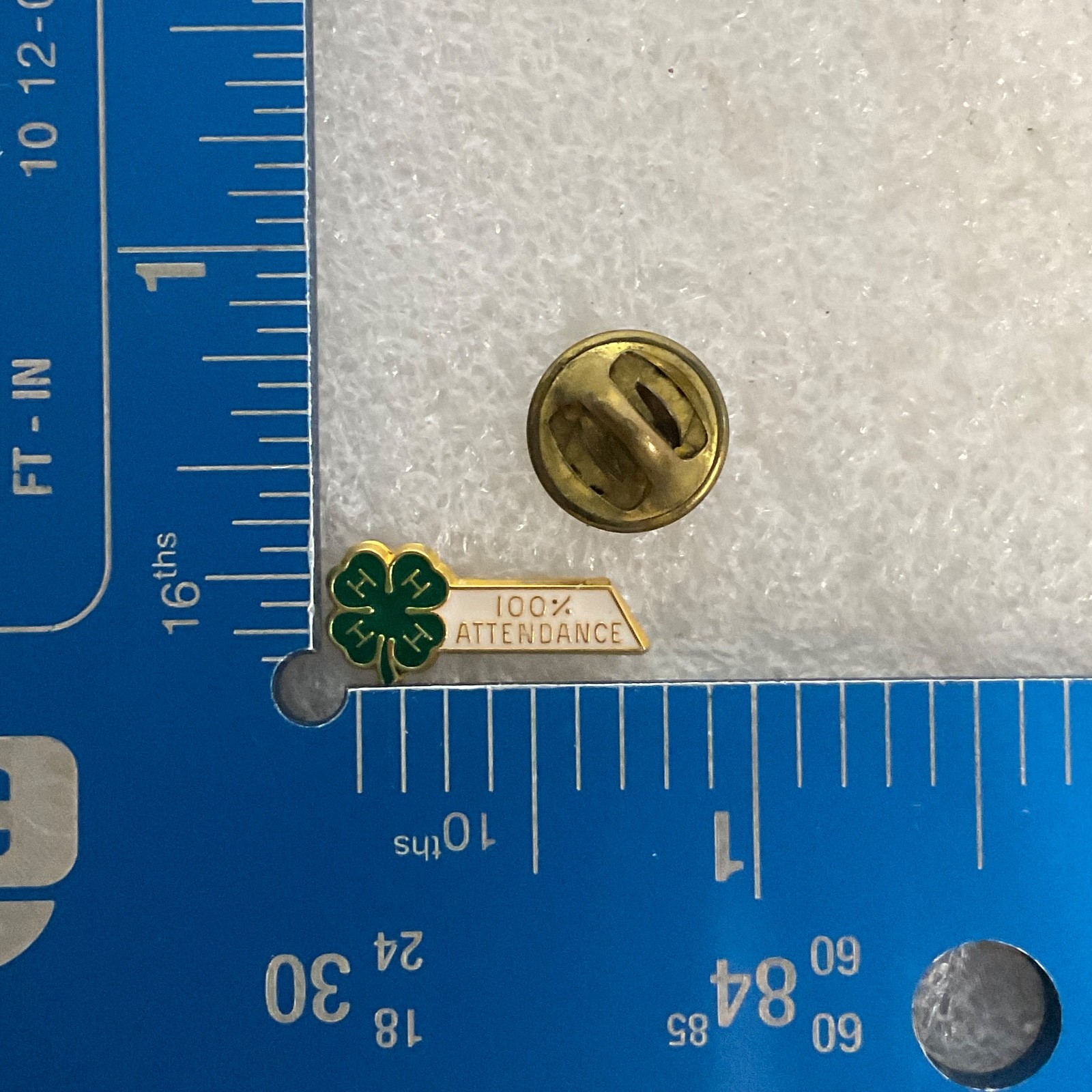 Vintage 4-H 100% Attendance Pin Gold Tone Enamel Clover Design 0.75in Ballou - Image 3