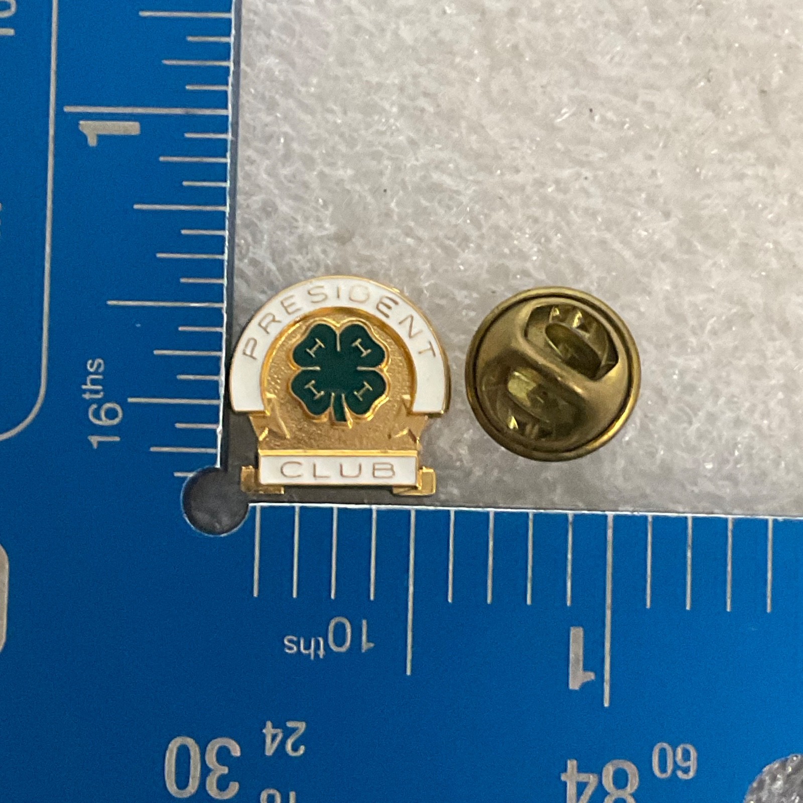 Vintage 4-H President Club Pin Gold Tone Clover Enamel Lapel 0.75in 2.14g - Image 3
